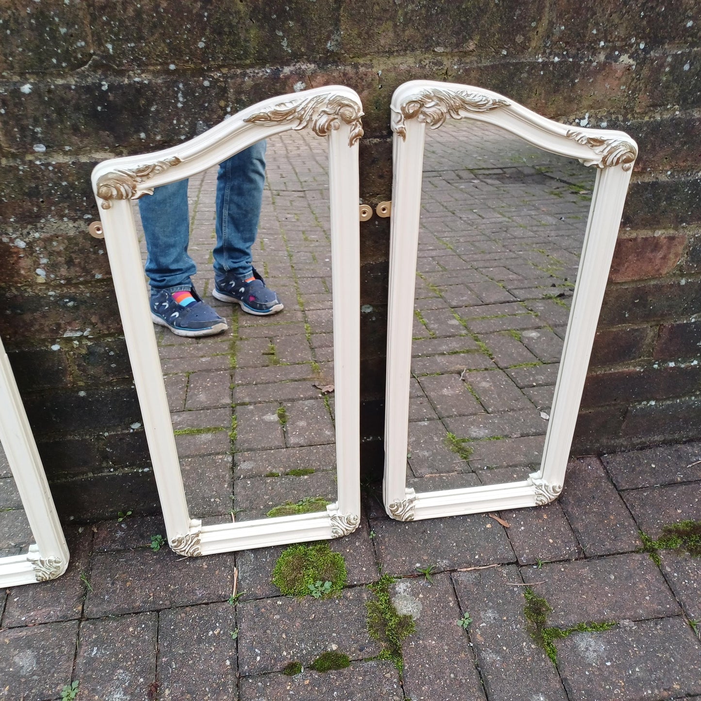 Quirky Vintage Dressing Table Mirror Set Over Mantel – Adaptable Trio with Gold Highlights (1970s/80s) FREE HAND Delivery
