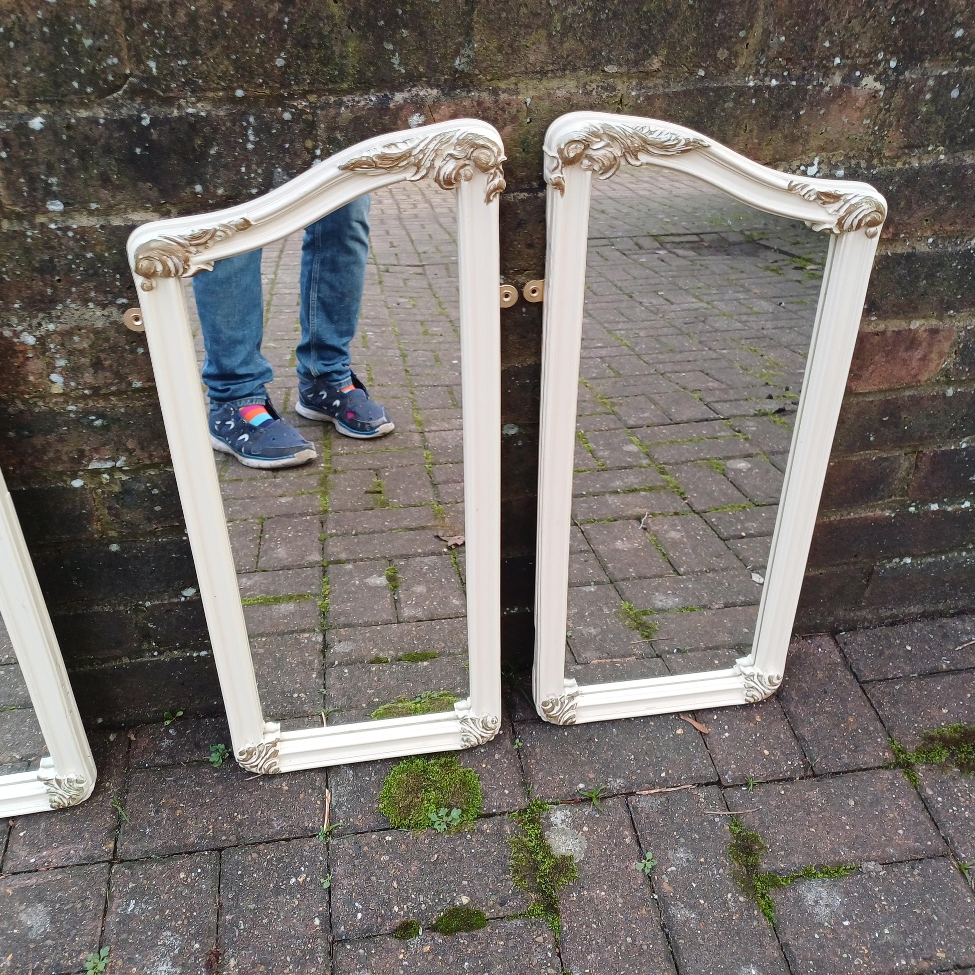 Quirky Vintage Dressing Table Mirror Set Over Mantel – Adaptable Trio with Gold Highlights (1970s/80s) FREE HAND Delivery