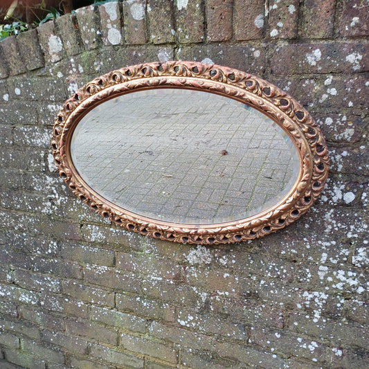 Beautiful Age Worn Gold Red with Highlights Oval Mirror Bevelled Glass 50 x 77 cm