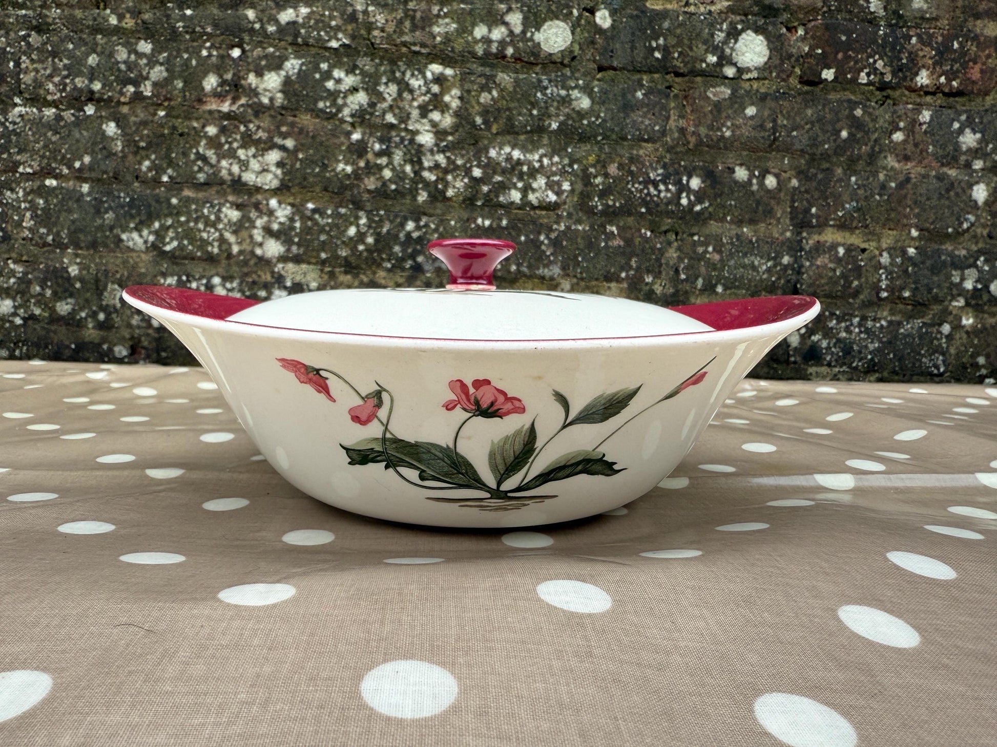 Wedgwood Vintage Retro ‘Mayfield’ 1950s/60’s Dinner Service Pink Poppies and Ruby Red border