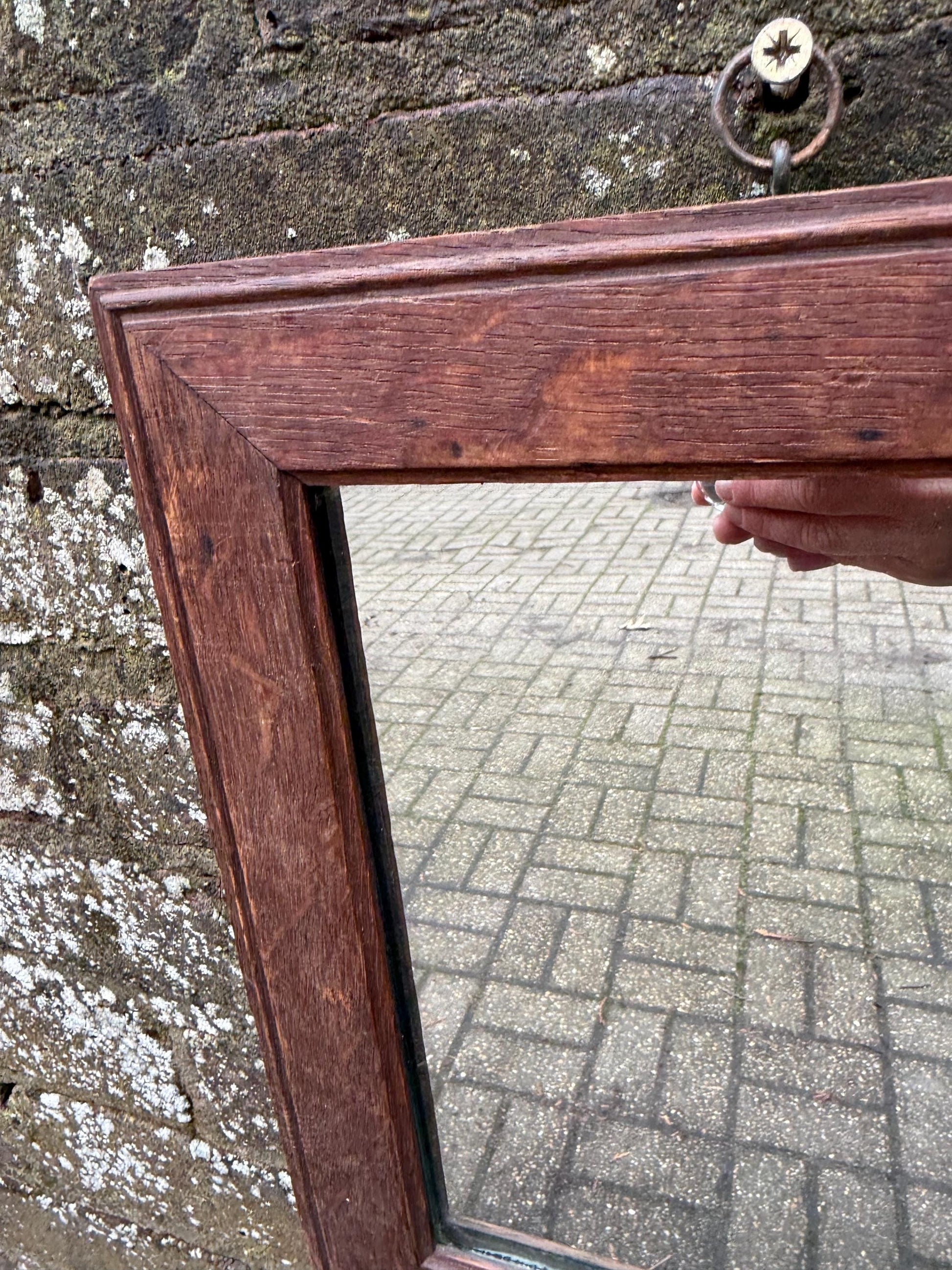 Antique vintage mirror, small mirror, wooden frame and ready to hang 28.5cm x 33.5cm