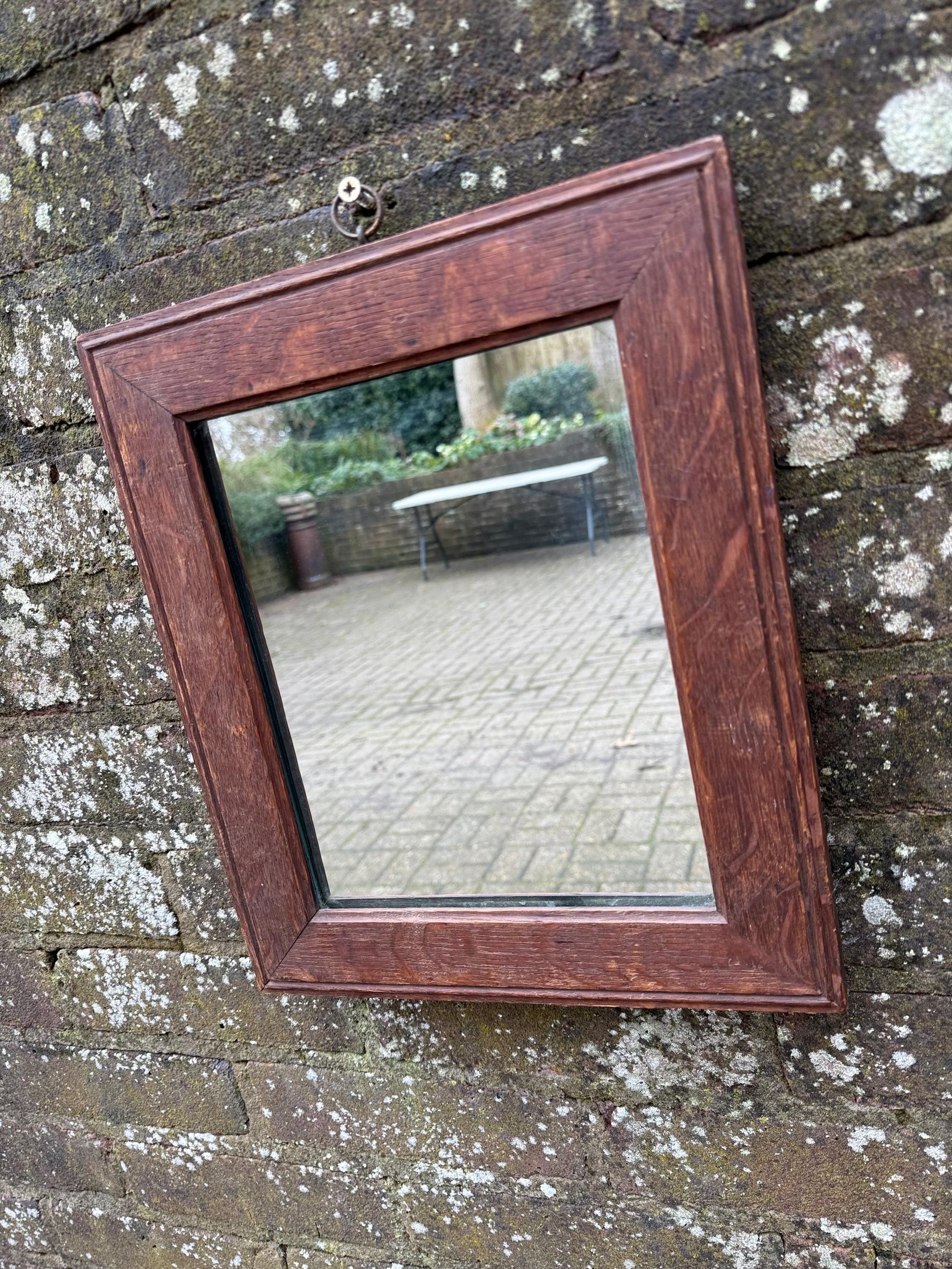 Antique vintage mirror, small mirror, wooden frame and ready to hang 28.5cm x 33.5cm