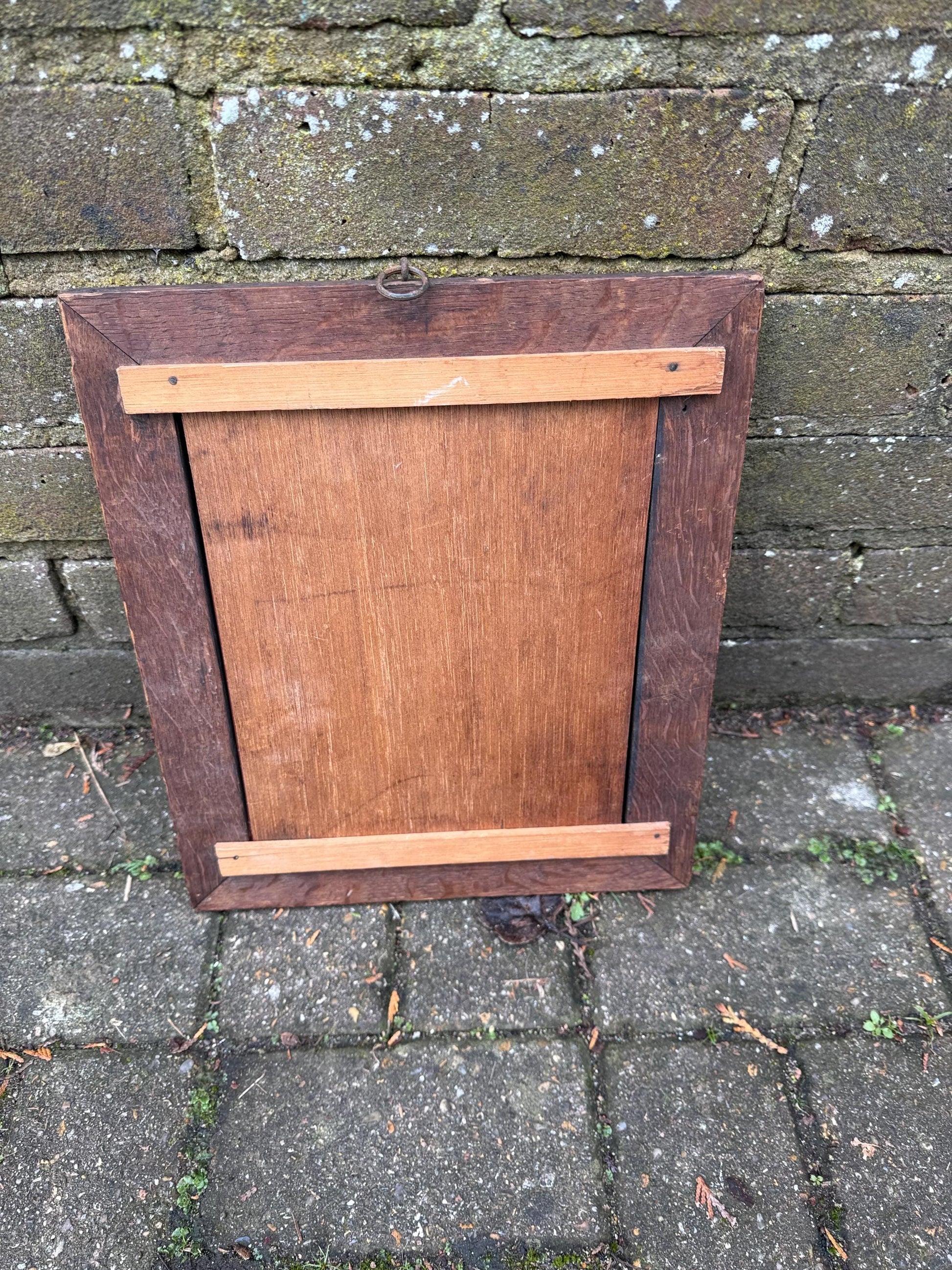 Antique vintage mirror, small mirror, wooden frame and ready to hang 28.5cm x 33.5cm