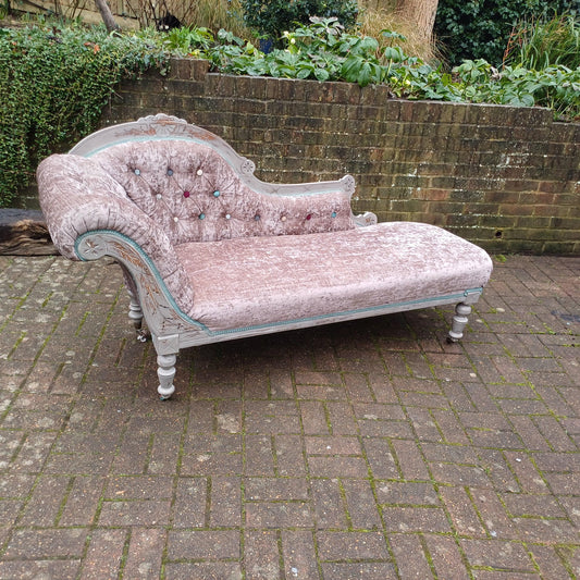 Grand Imposing Top Quality Bespoke Upcycled Vintage Painted and re-Upholstered Chaise Longue FREE HAND Delivery