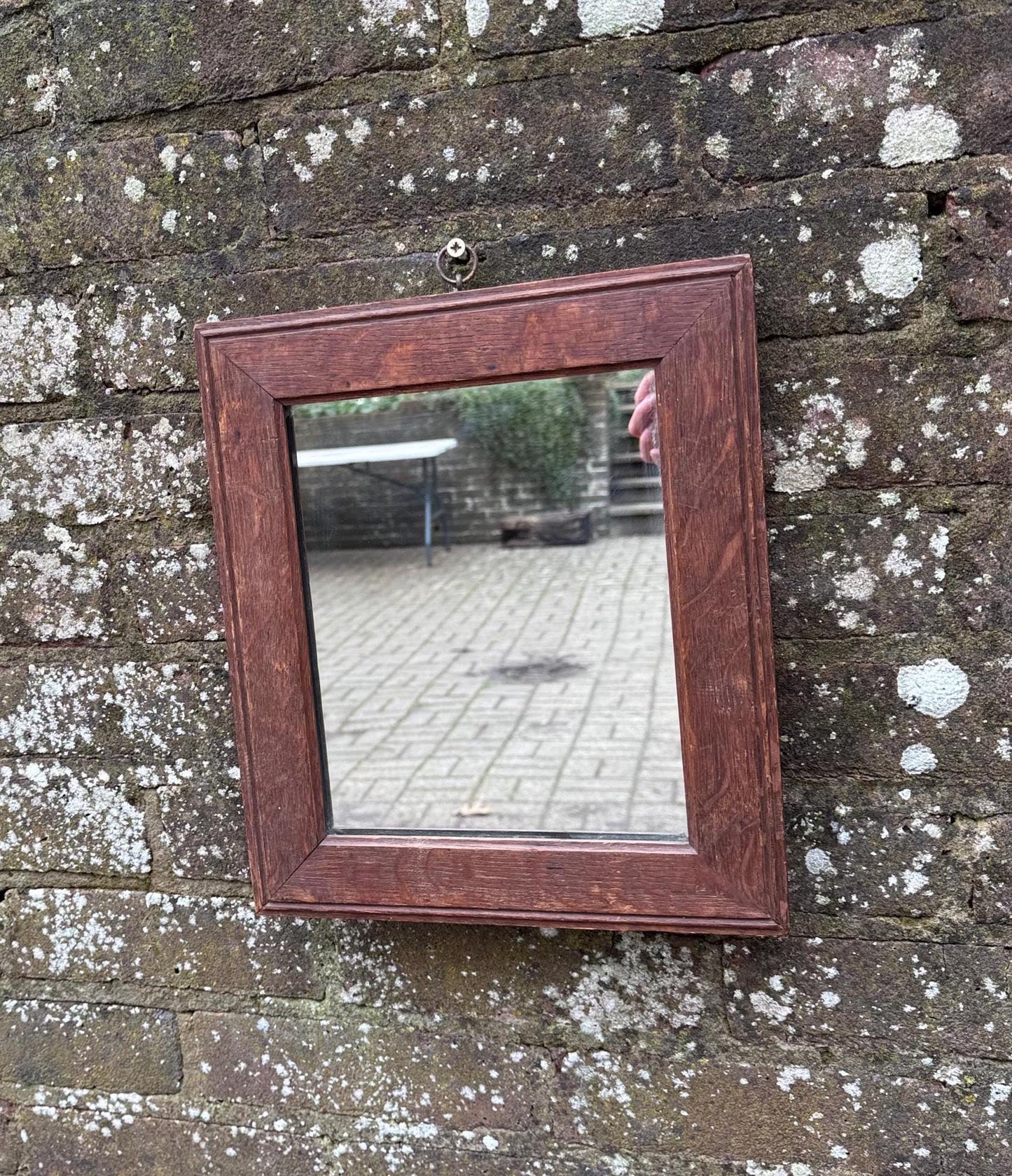 Early 1900s vintage wooden mirror; small vintage mirror, ready to hang