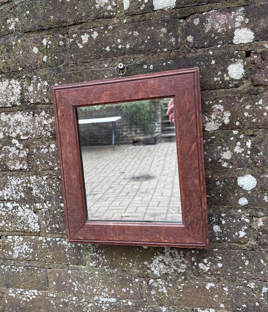 Early 1900s vintage wooden mirror; small vintage mirror, ready to hang