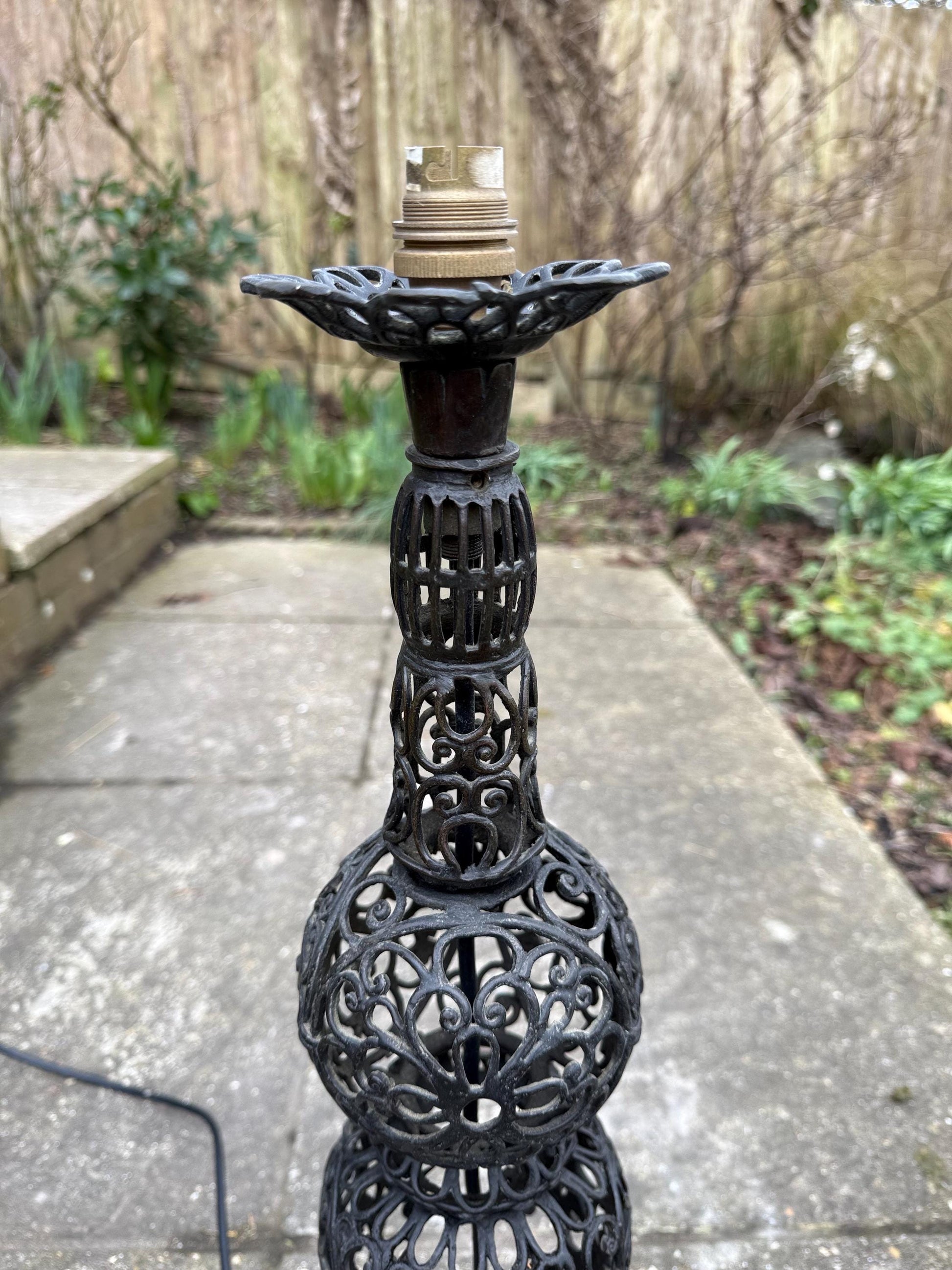 Retro Black Filigree Metal tall vintage lamp - PAT tested and working; vintage floor lamp, tall lamp, ornate lamp, 1960s lamp