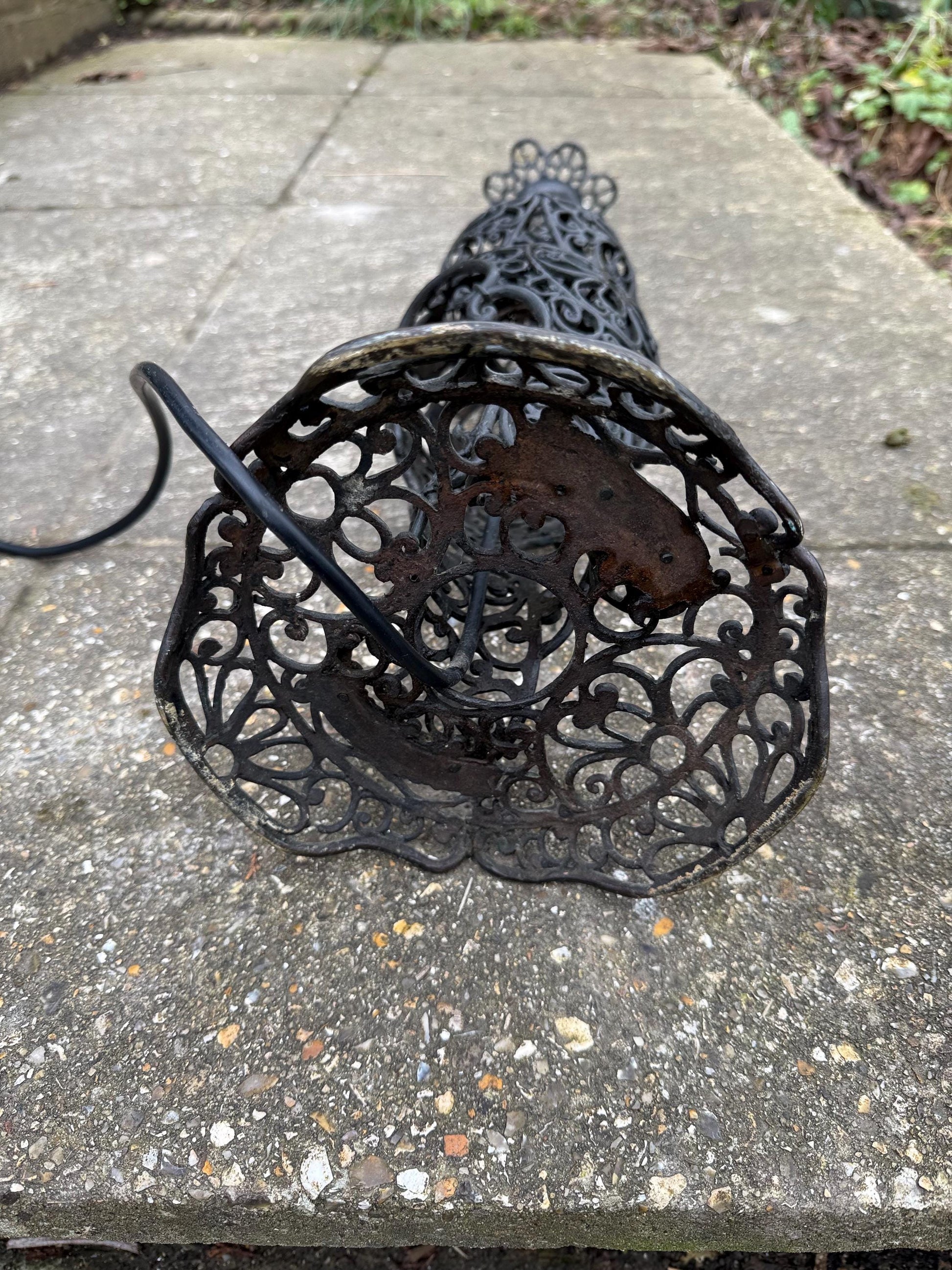 Retro Black Filigree Metal tall vintage lamp - PAT tested and working; vintage floor lamp, tall lamp, ornate lamp, 1960s lamp