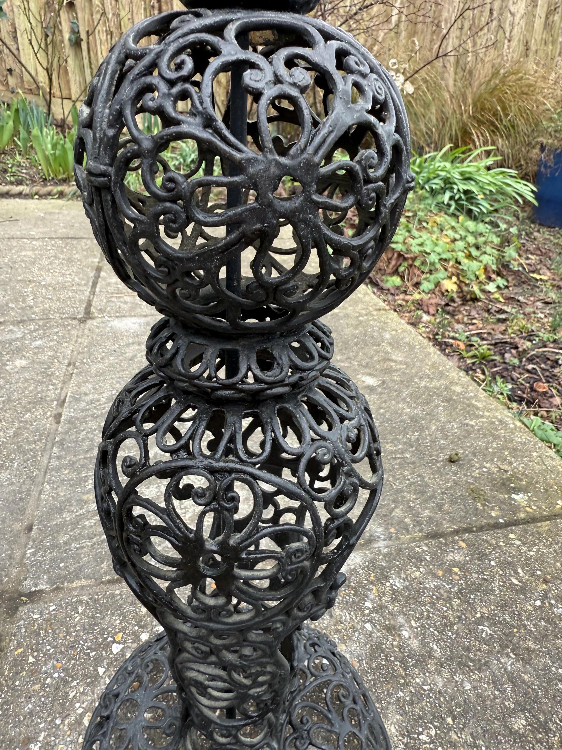 Retro Black Filigree Metal tall vintage lamp - PAT tested and working; vintage floor lamp, tall lamp, ornate lamp, 1960s lamp