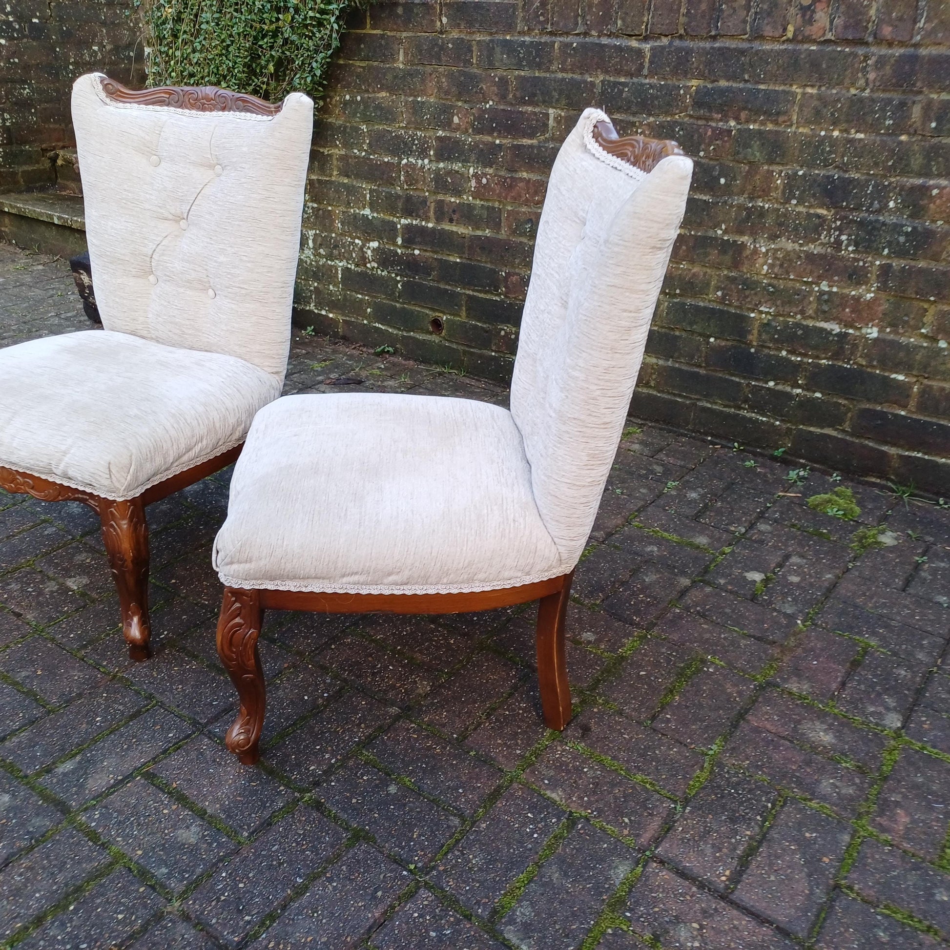 A Beautiful Pair of Vintage Newly Upholstered Occasional Nursing Chairs Carved Wooden Frames FREE HAND Delivery