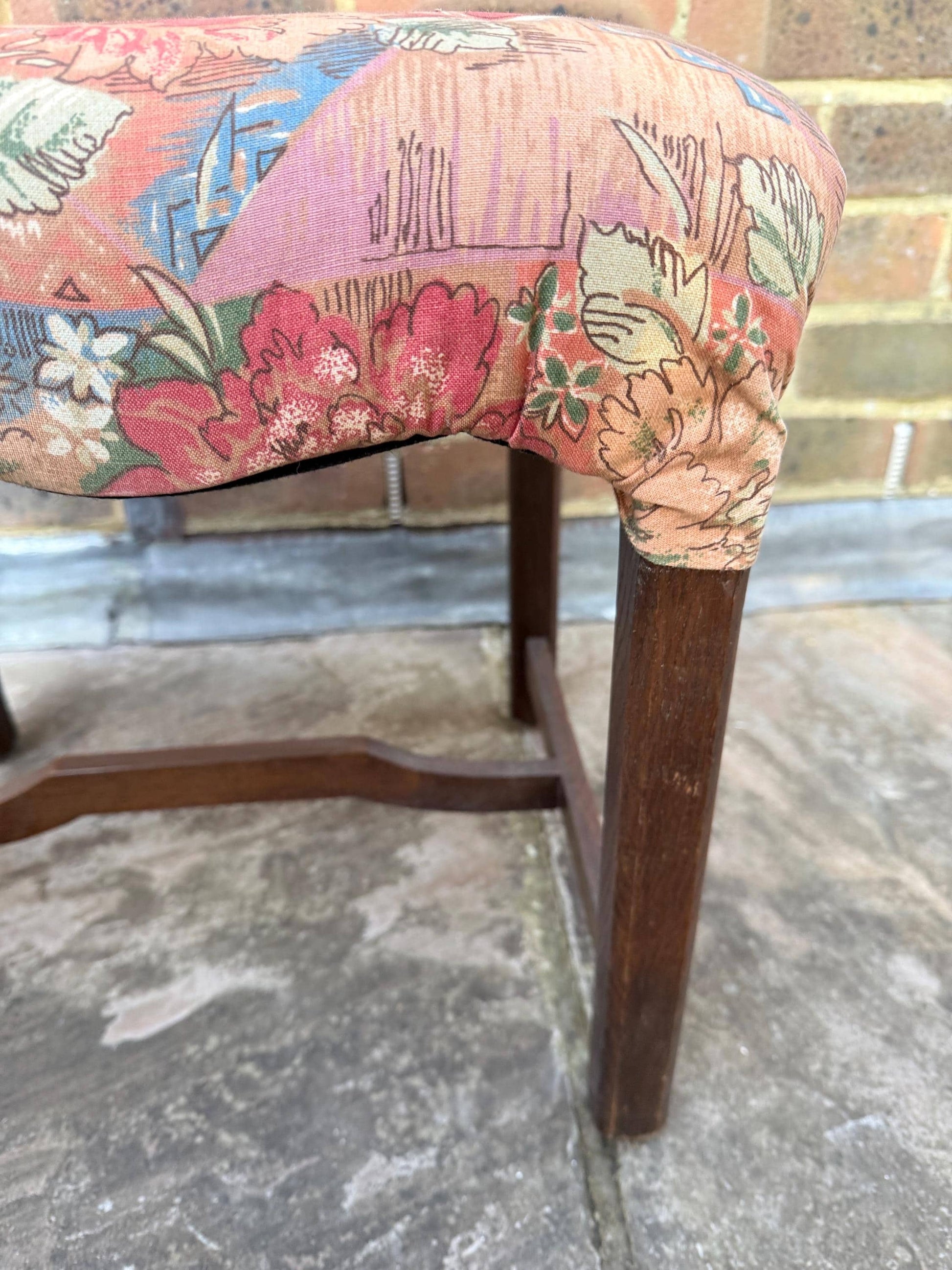 Mid-century wooden stool with a 1980s fabric seat, retro stool, 1950s stool, wooden stool, wood stool, upholstered stool