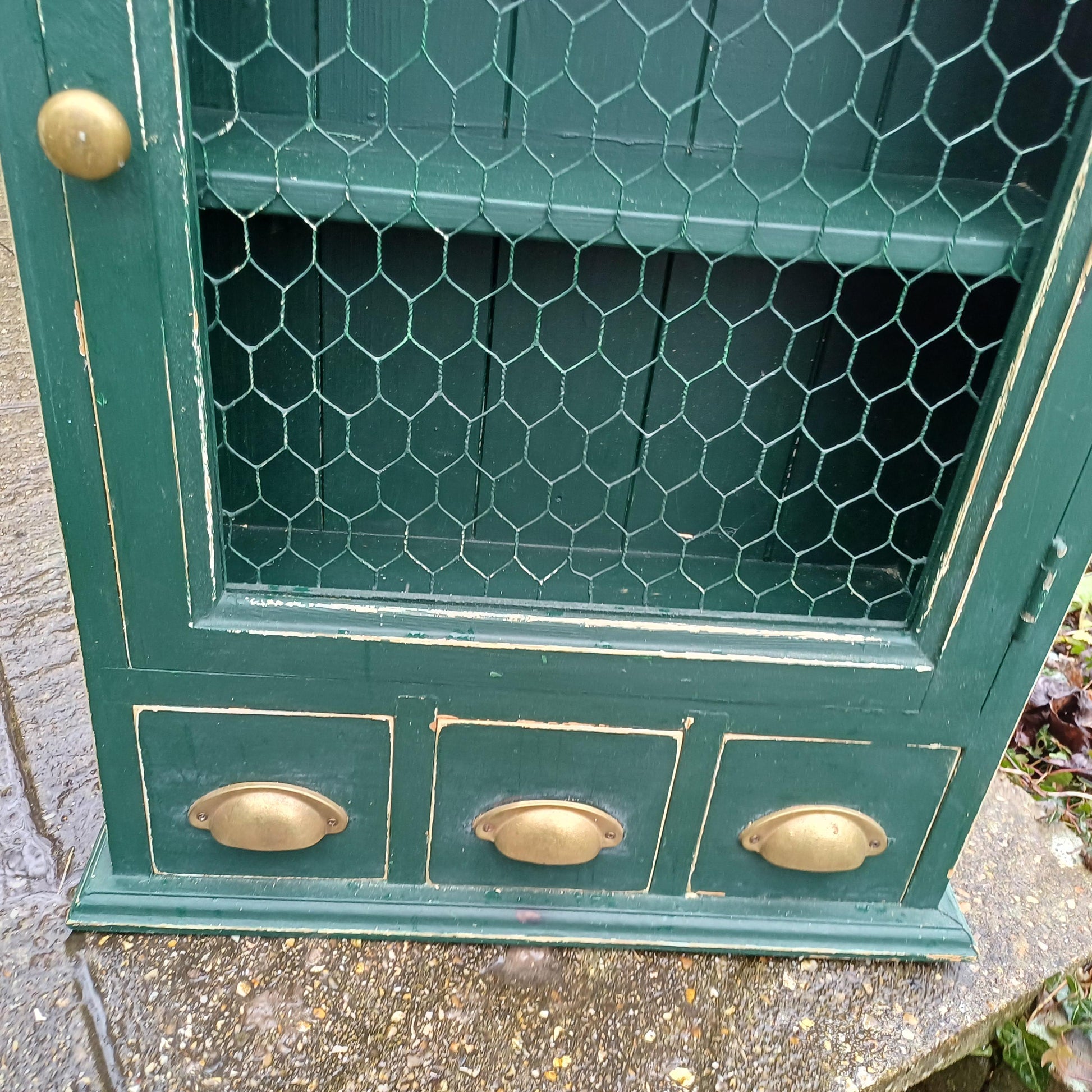 Vintage Solid Pine Painted Green Upcycled Wall Cupboard A Shabby Chic Chicken Wire Collectible!