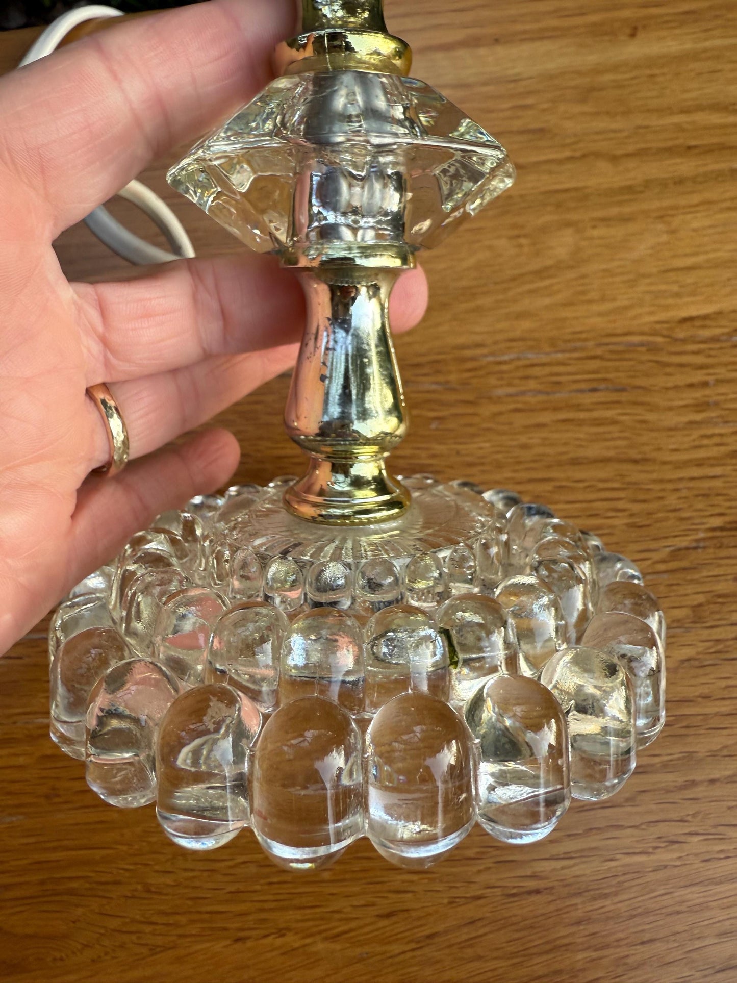Small vintage retro table lamp - glass and metal - tested, working