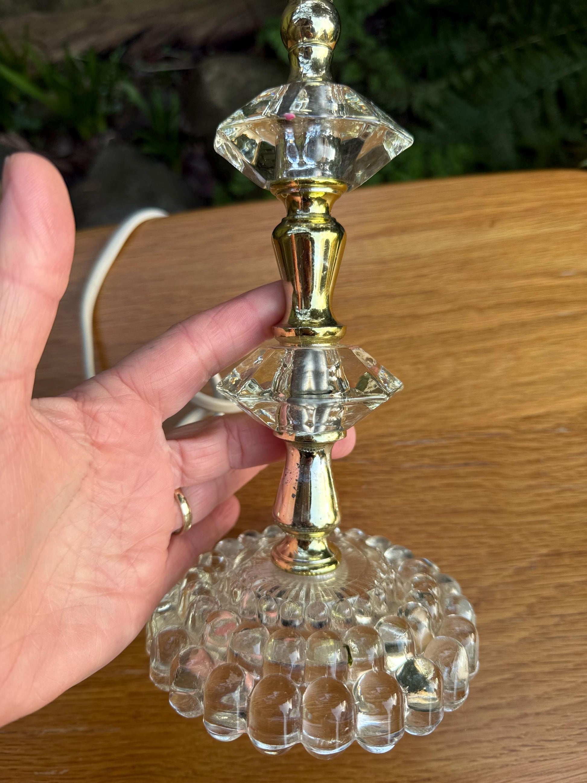 Small vintage retro table lamp - glass and metal - tested, working