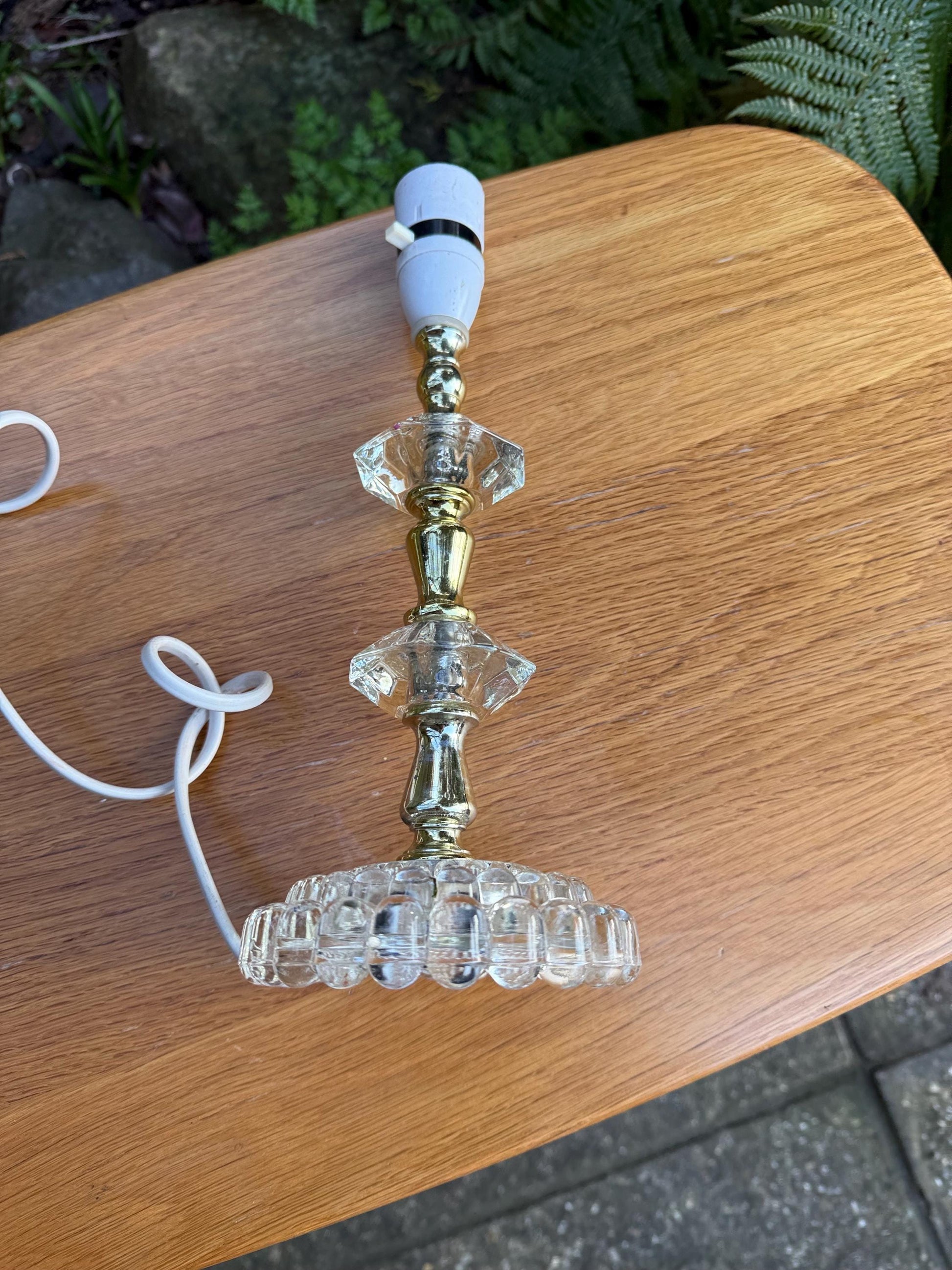 Small vintage retro table lamp - glass and metal - tested, working