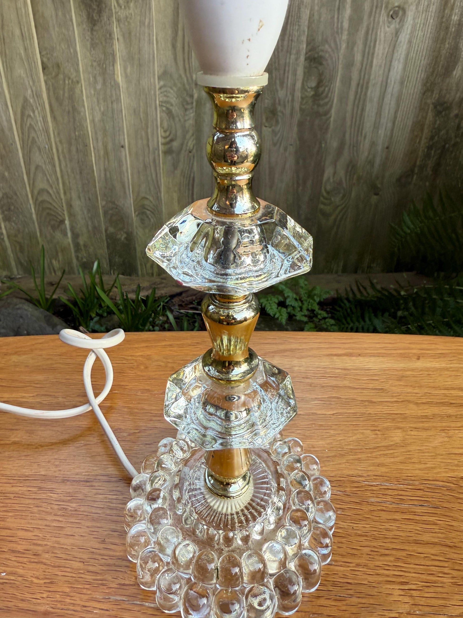 Small vintage retro table lamp - glass and metal - tested, working