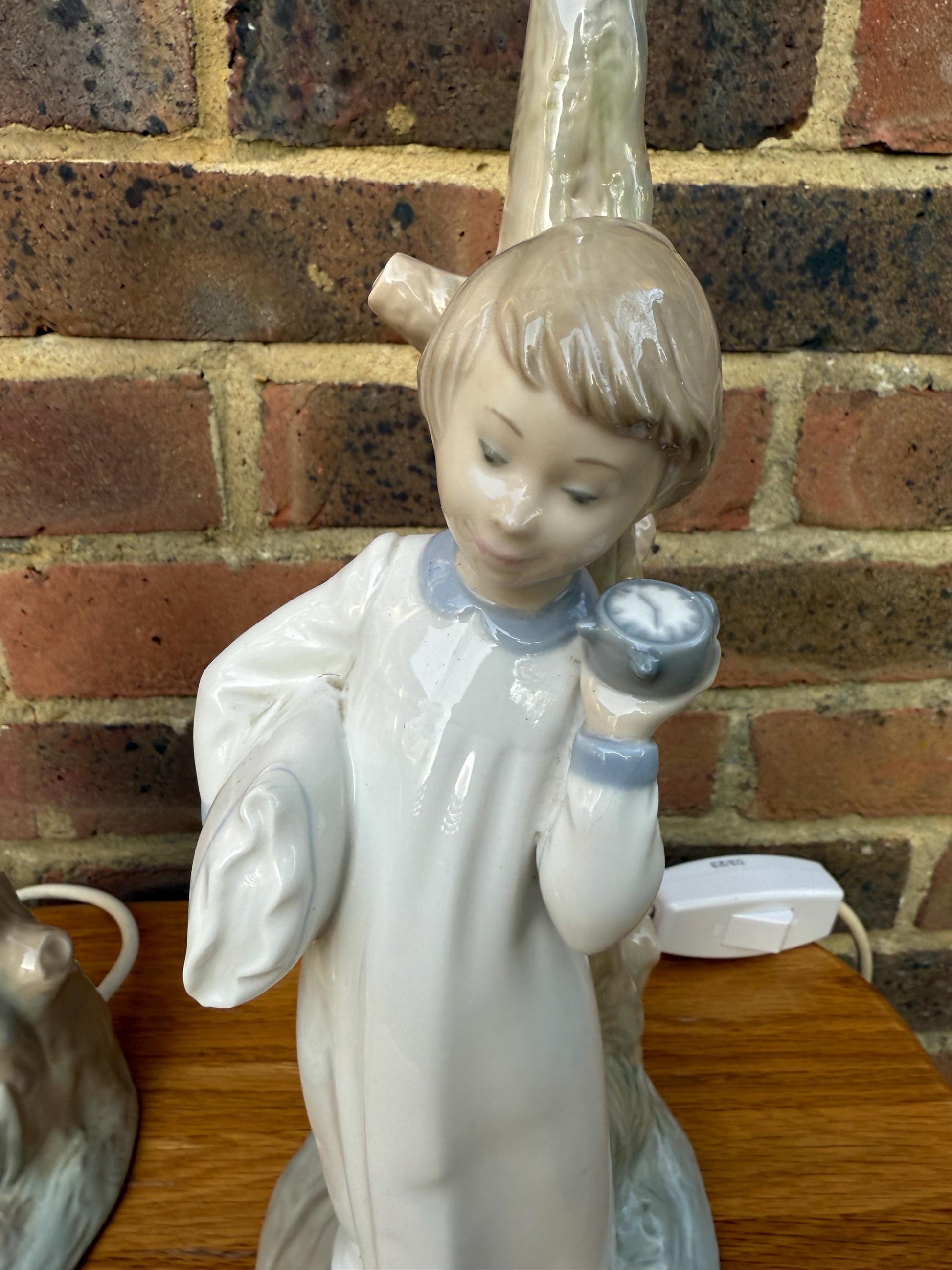 Pair Vintage Retro Lladro Bedtime Character Porcelain Lamps - Going to Bed, Kiss Me Goodnight - PAT tested, Excellent condition