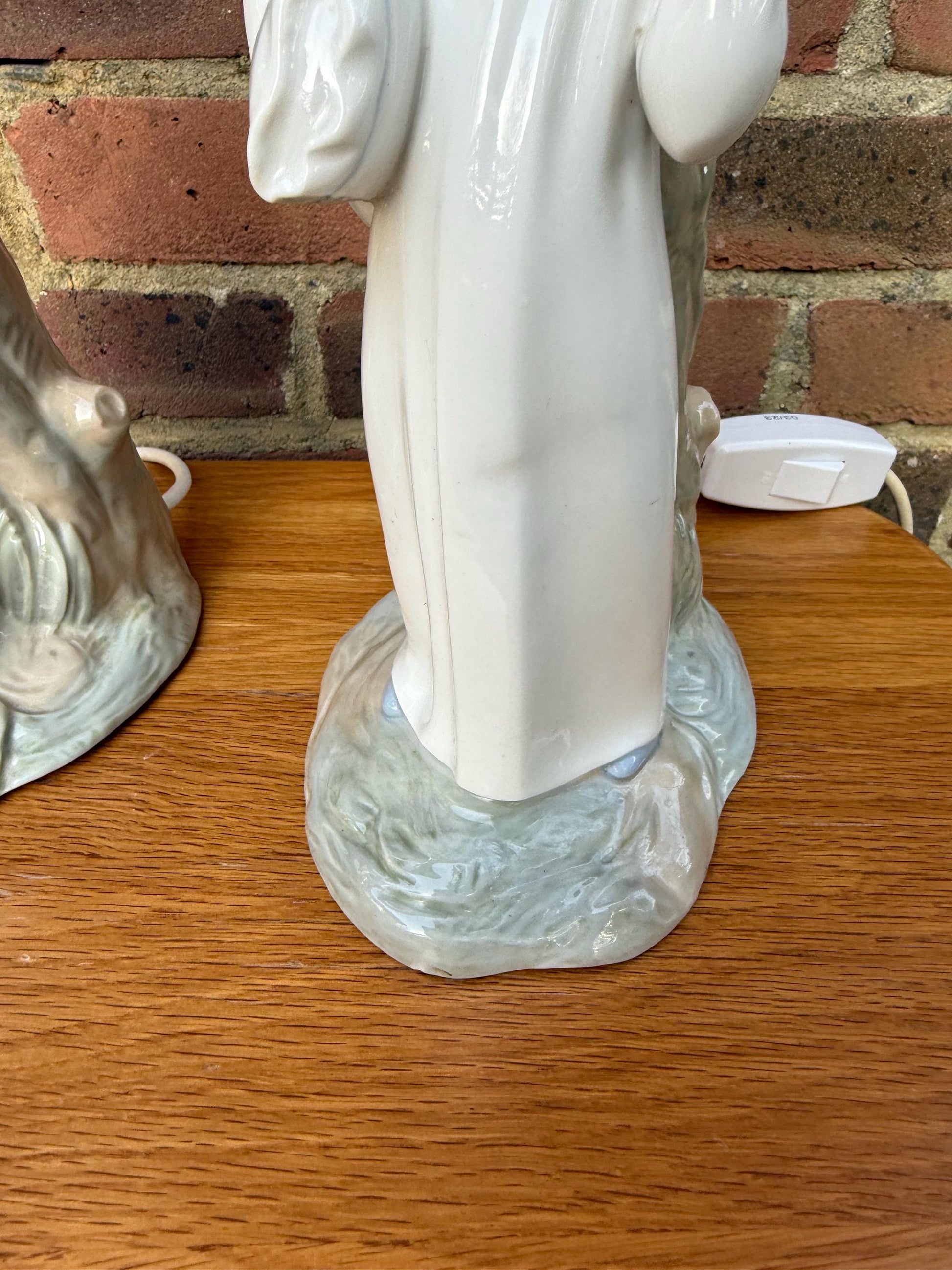 Pair Vintage Retro Lladro Bedtime Character Porcelain Lamps - Going to Bed, Kiss Me Goodnight - PAT tested, Excellent condition