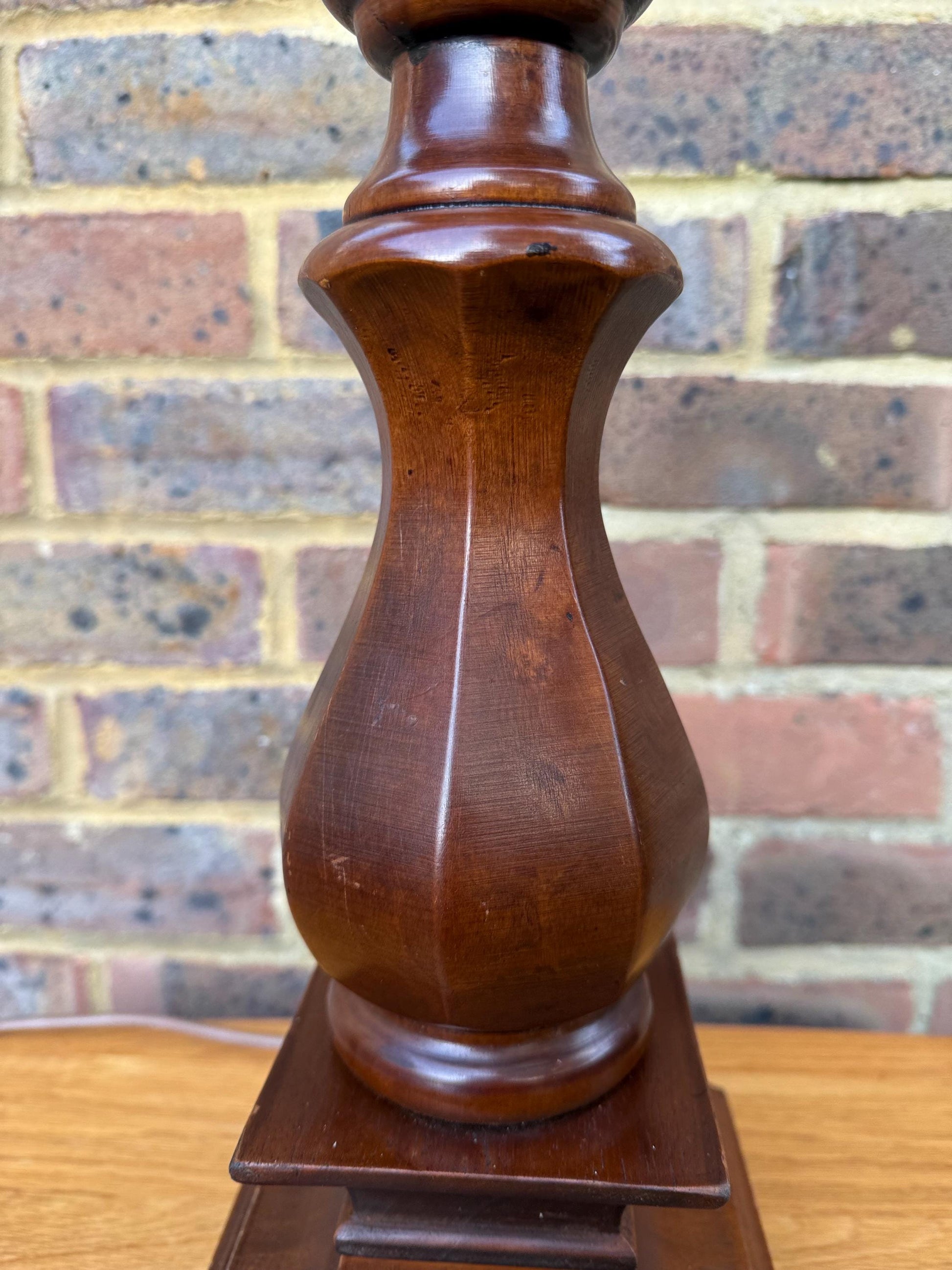 Chunky Wooden Vintage Retro Table Lamp - working, PAT tested 43cm tall