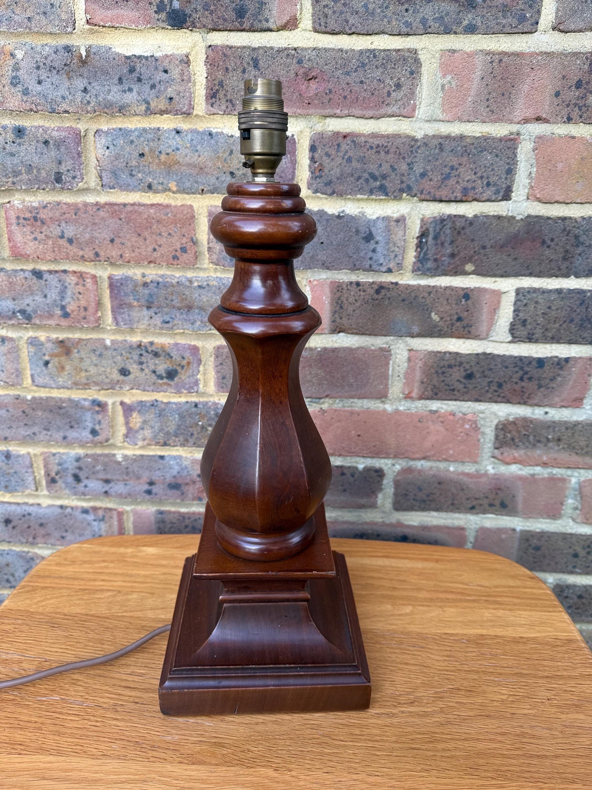 Chunky Wooden Vintage Retro Table Lamp - working, PAT tested 43cm tall