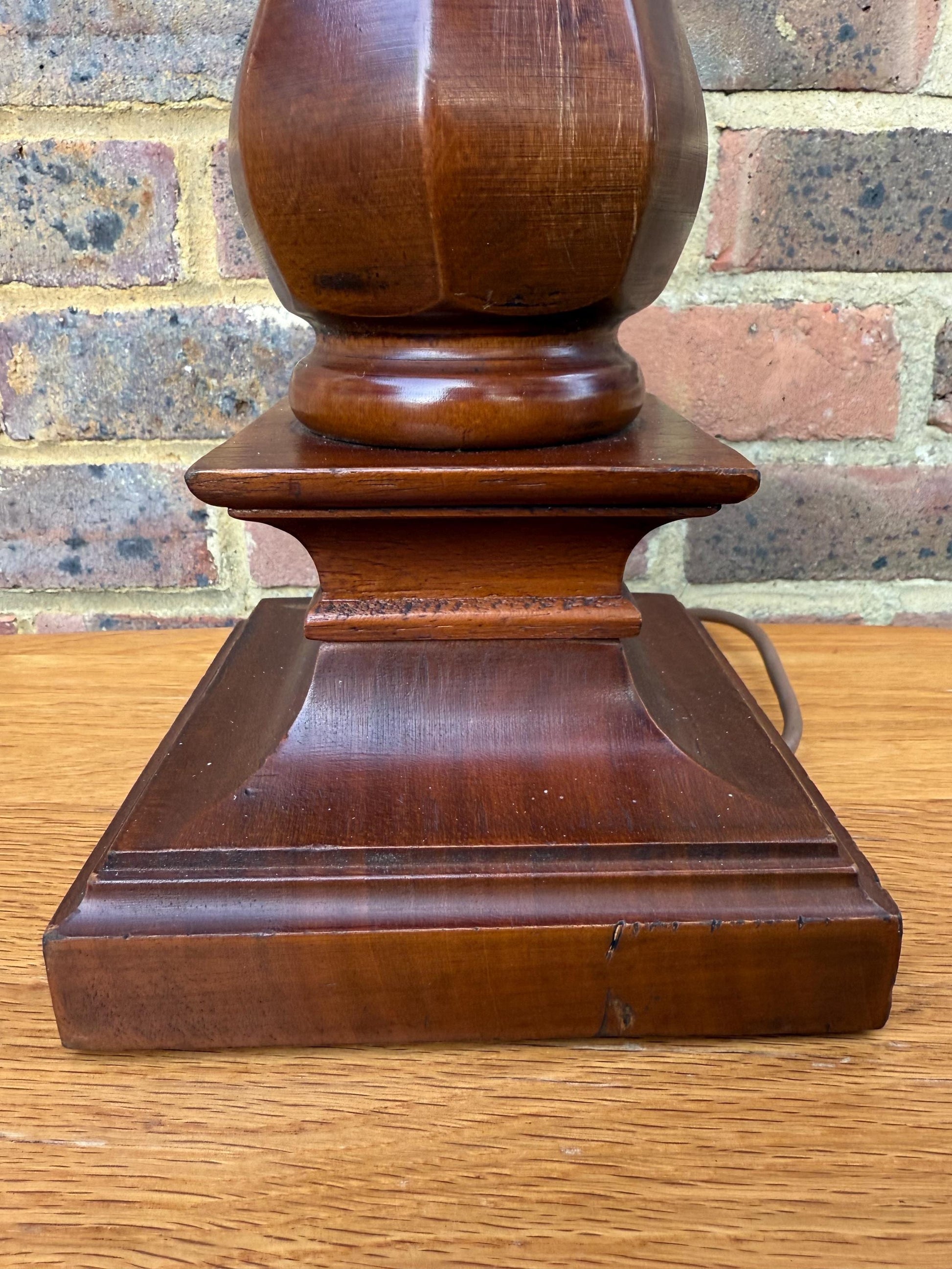 Chunky Wooden Vintage Retro Table Lamp - working, PAT tested 43cm tall