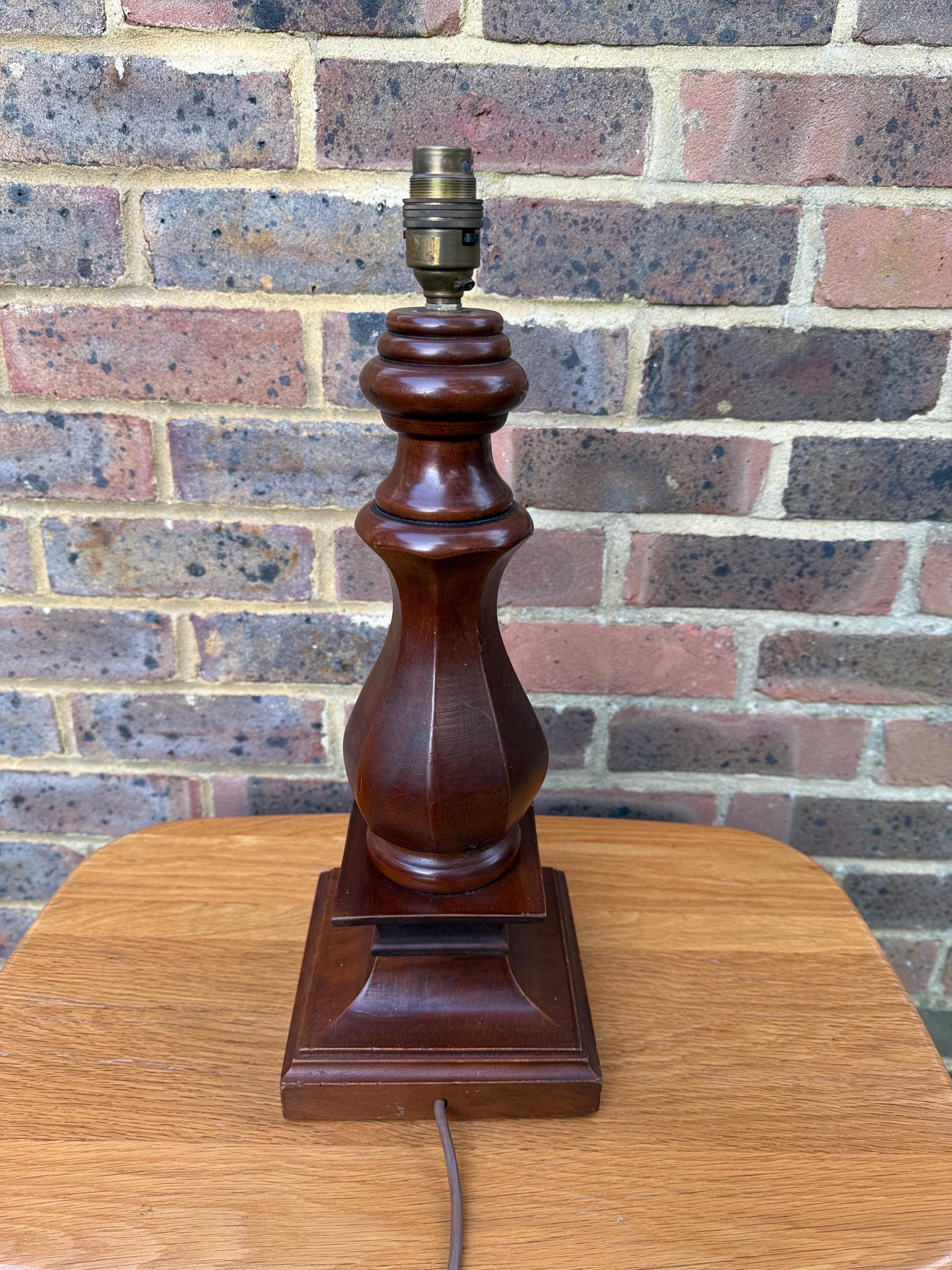 Chunky Wooden Vintage Retro Table Lamp - working, PAT tested 43cm tall