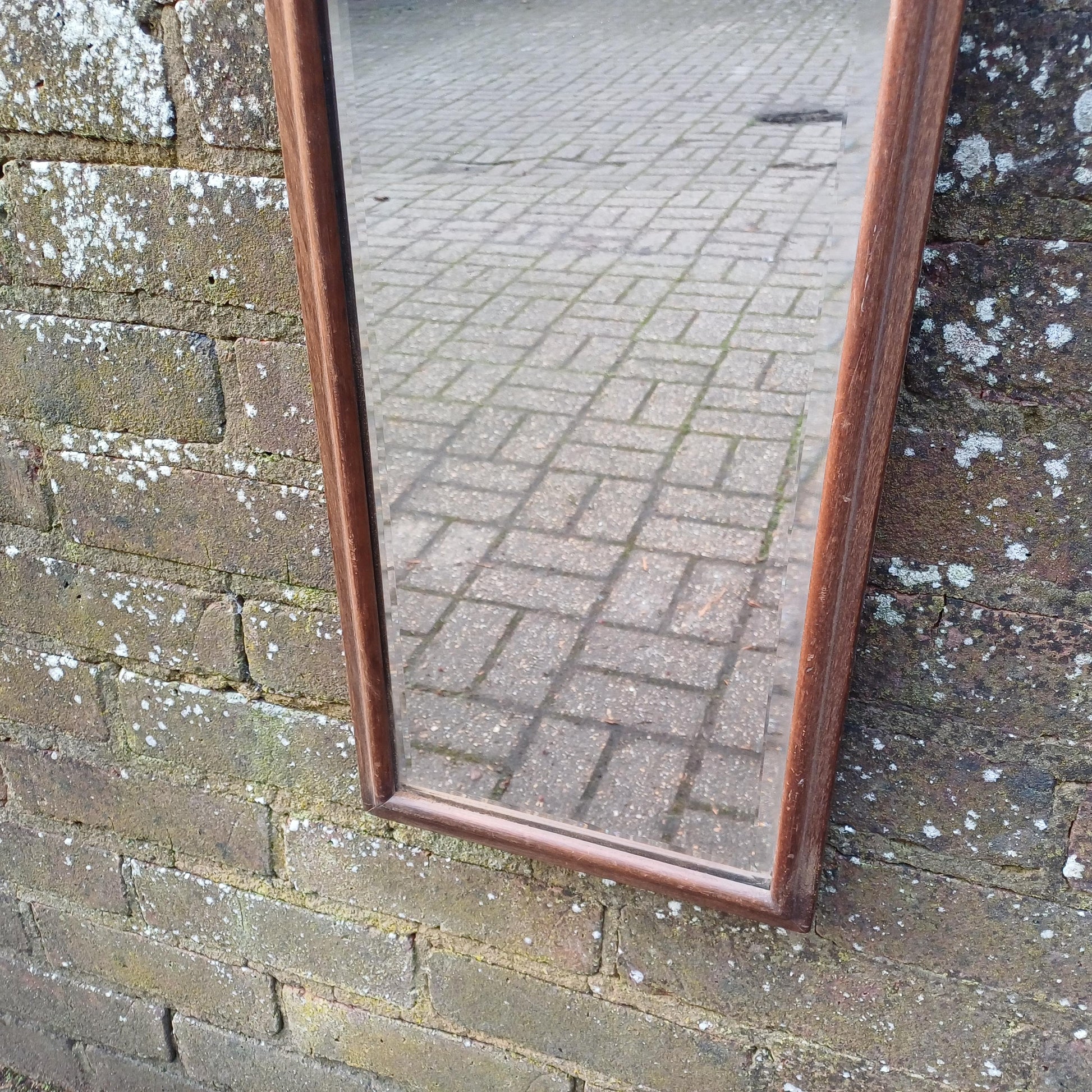 Vintage Antique Long Thin Mahogany Wall Mirror.