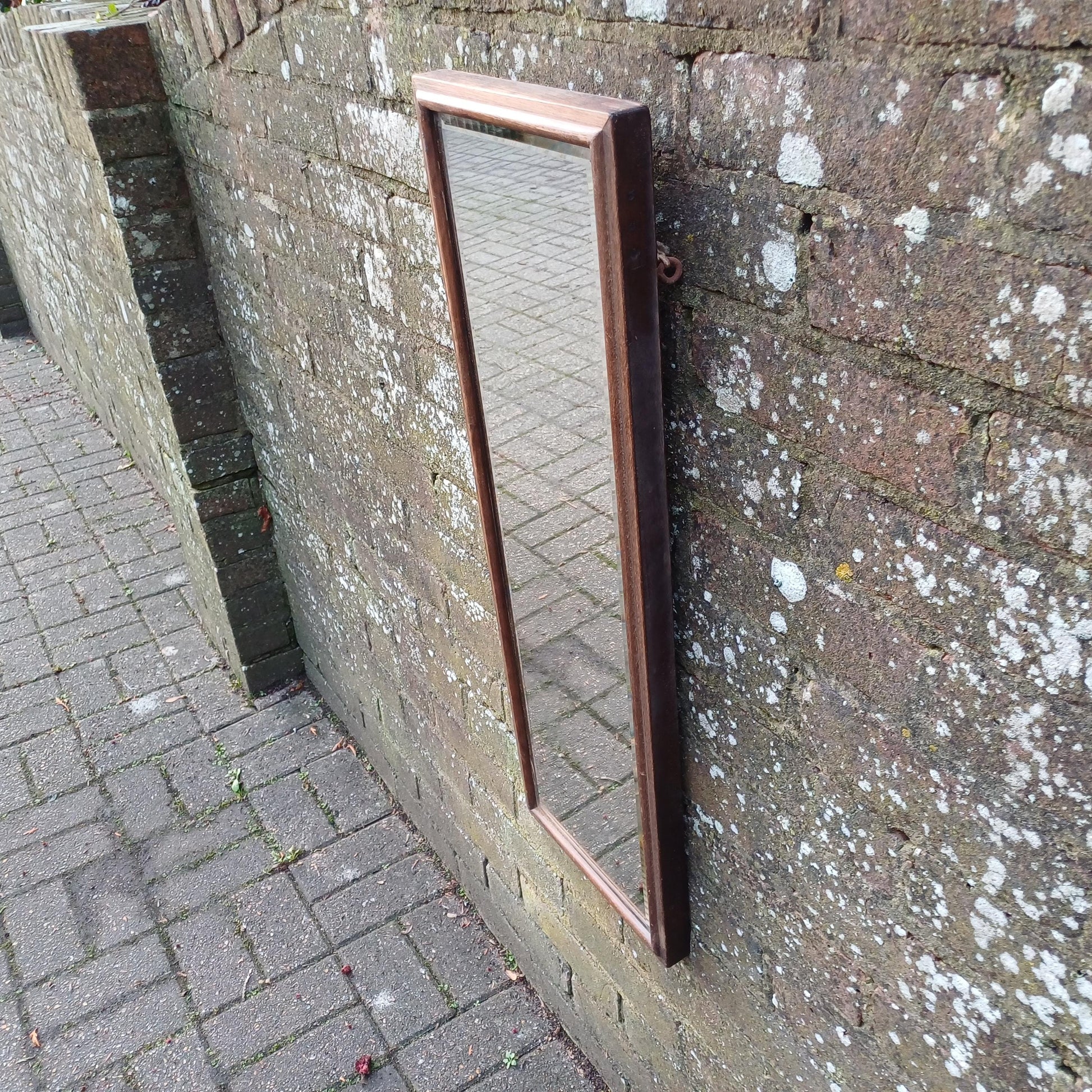Vintage Antique Long Thin Mahogany Wall Mirror.