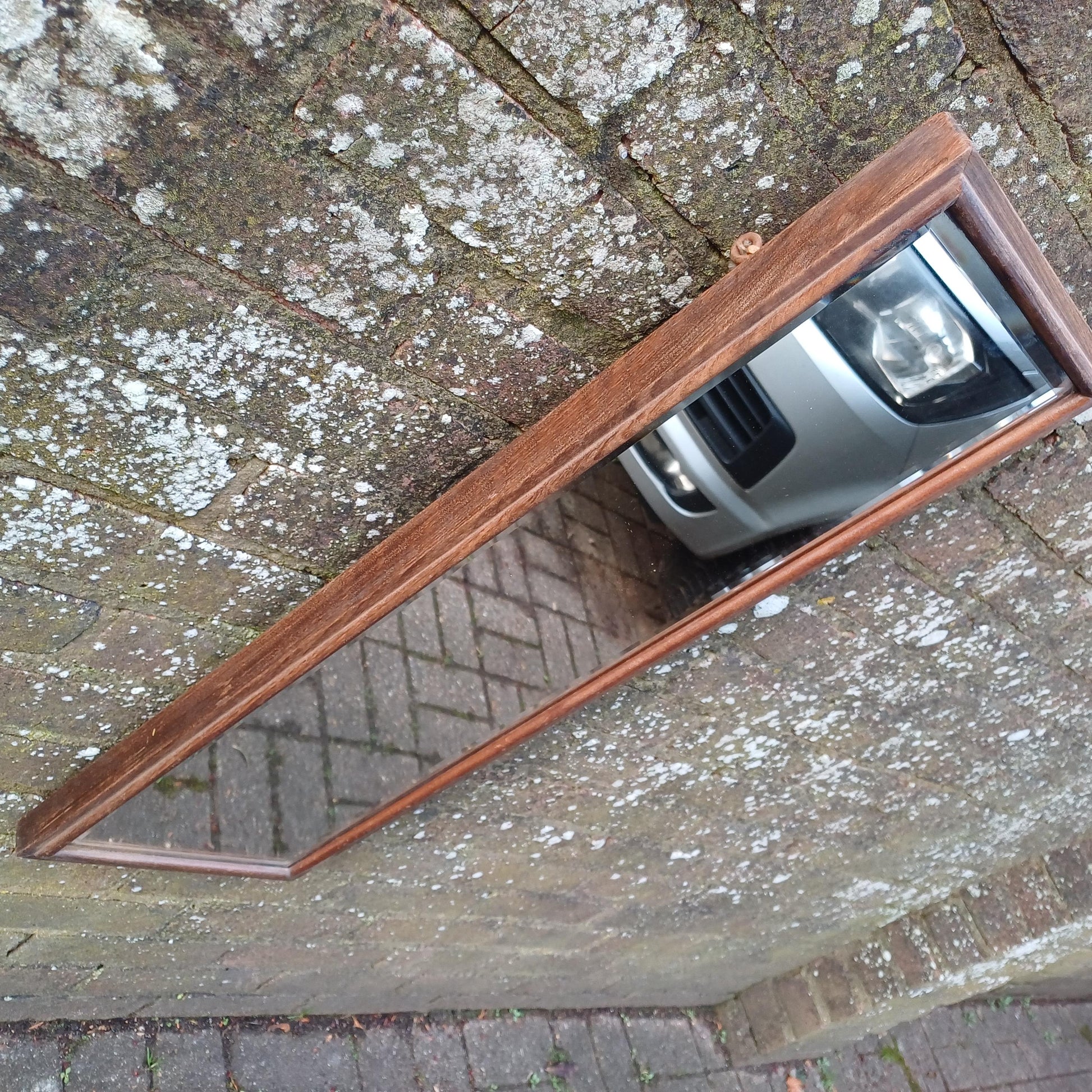 Vintage Antique Long Thin Mahogany Wall Mirror.