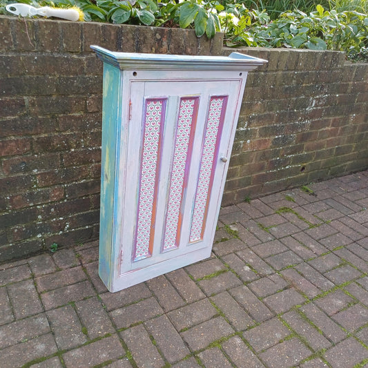Victorian With Additions. a Very Unusual Vintage Painted Shabby Chic Wall Cupboard Mad Colours FREE HAND Delivery