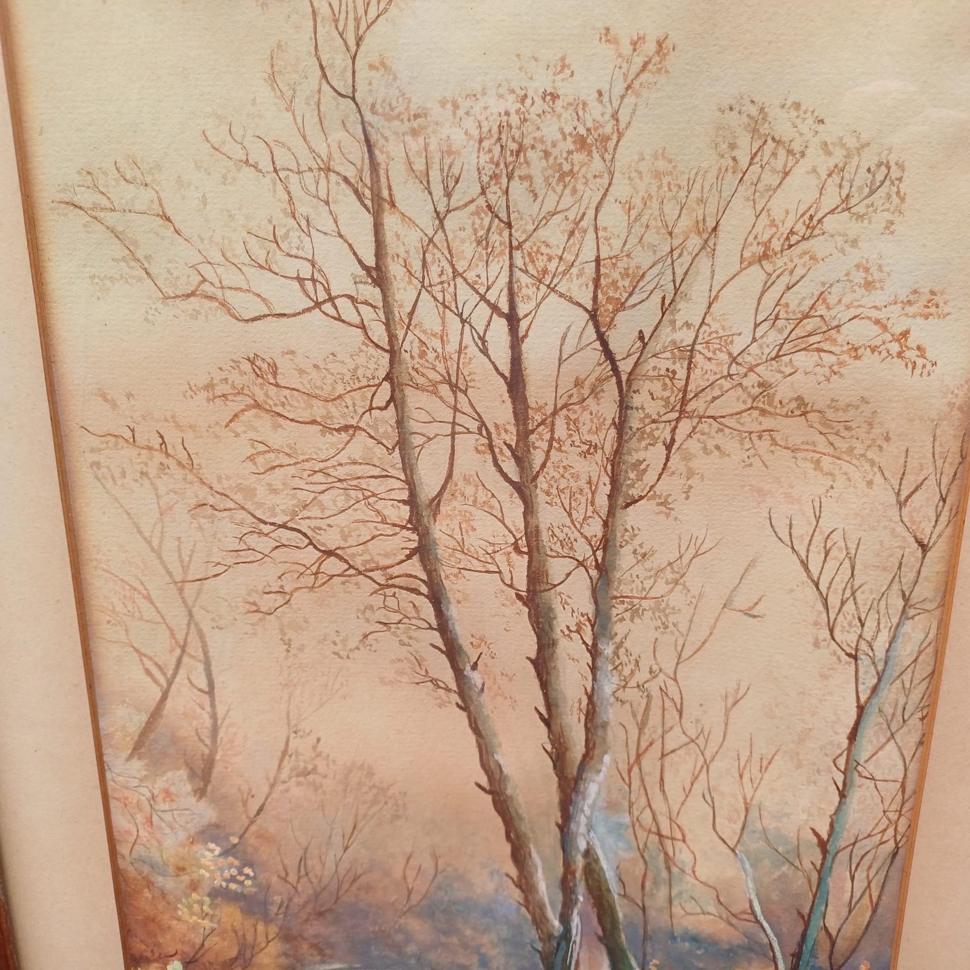 Delightful vintage watercolour in vertical portrait wooden vintage frame - quality wooden vintage frame with portrait water colour 62cm 34cm