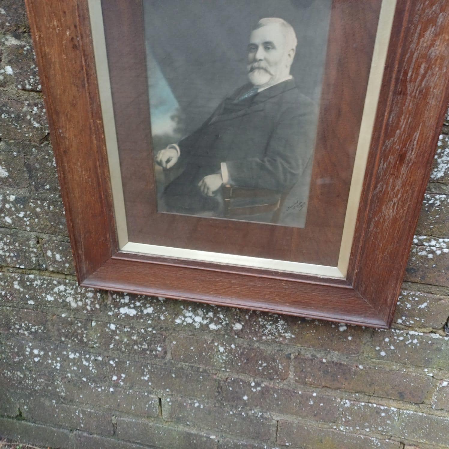 Framed vintage Edwardian photo in stunning wooden antique glazed frame – 1909 antique oak frame, photo by William Skewes, Wigan photographer