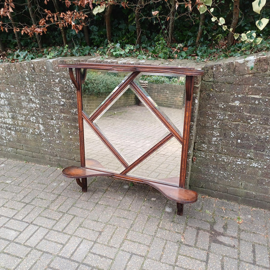 Rare Late Victorian Bevelled Wall Mirror Oak Frame 5Panel Glass Industrial Gothic Style Overmantel or Hanging Display FREE HAND Delivery