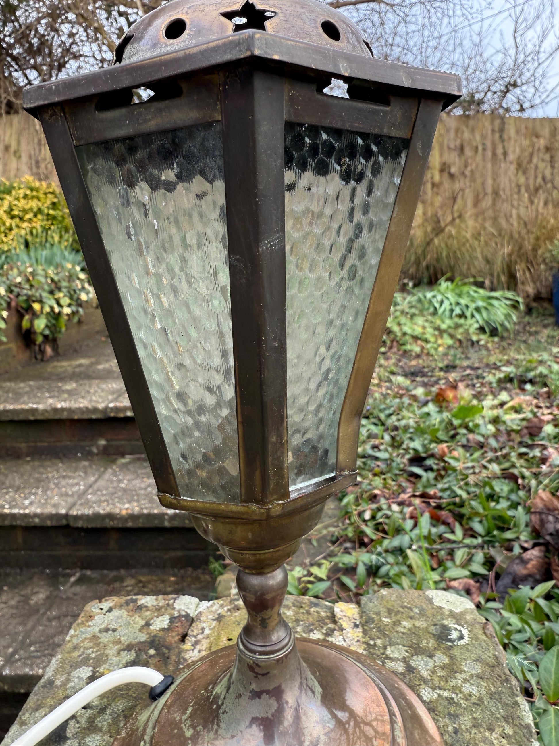 Unusual 1970s mock lantern table lamp, working vintage table lamp