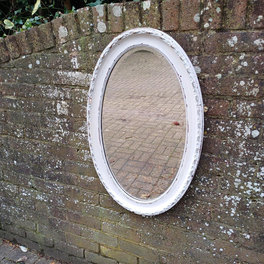 Large Age Worn Characterful Bespoke Vintage Painted Oval Mirror Very Shabby Chic