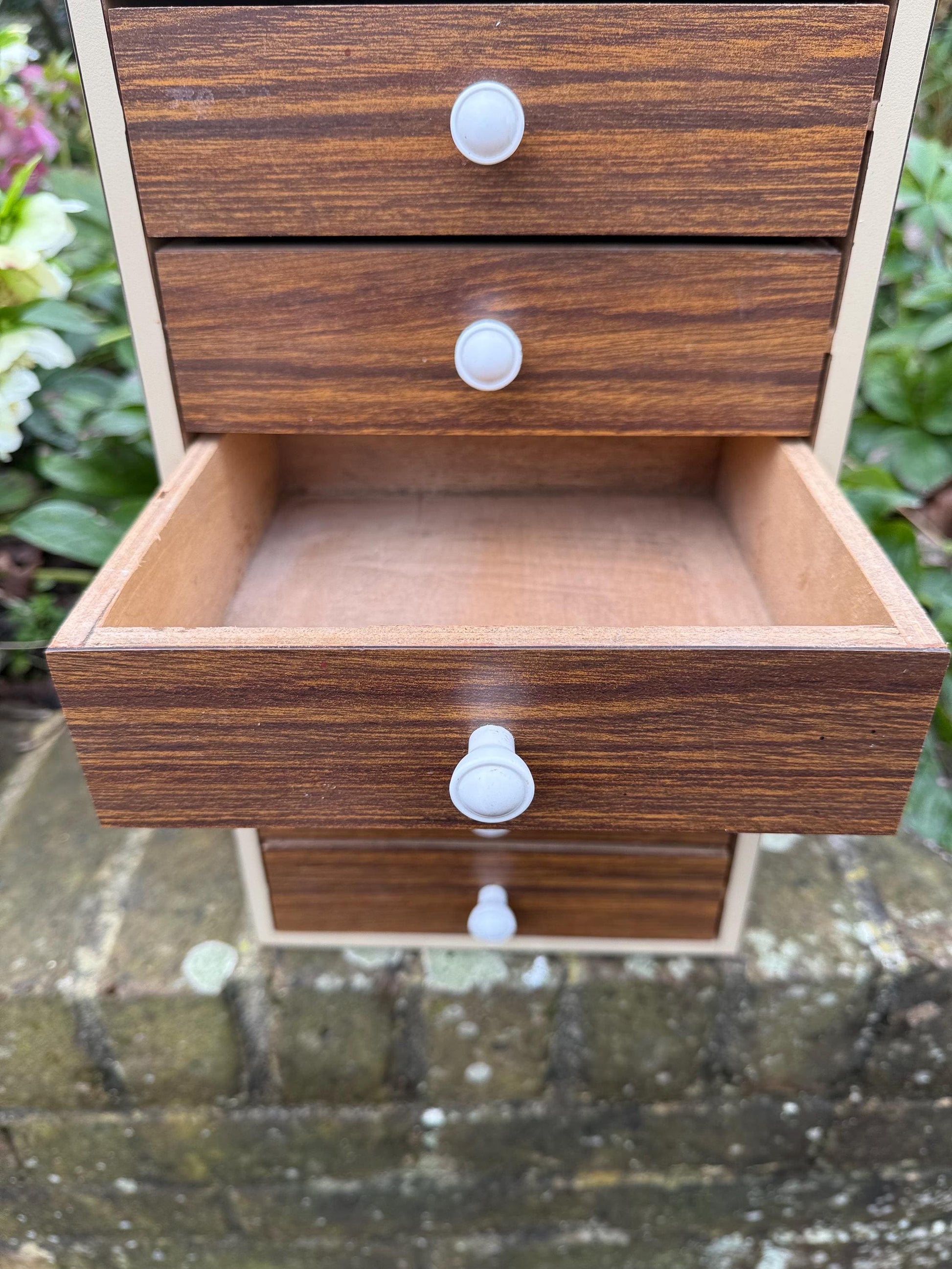 Smashing Formica Retro Drawers - small storage unit for a counter, bench or desk. Small item storage office, desk, sew, garage storage, lego