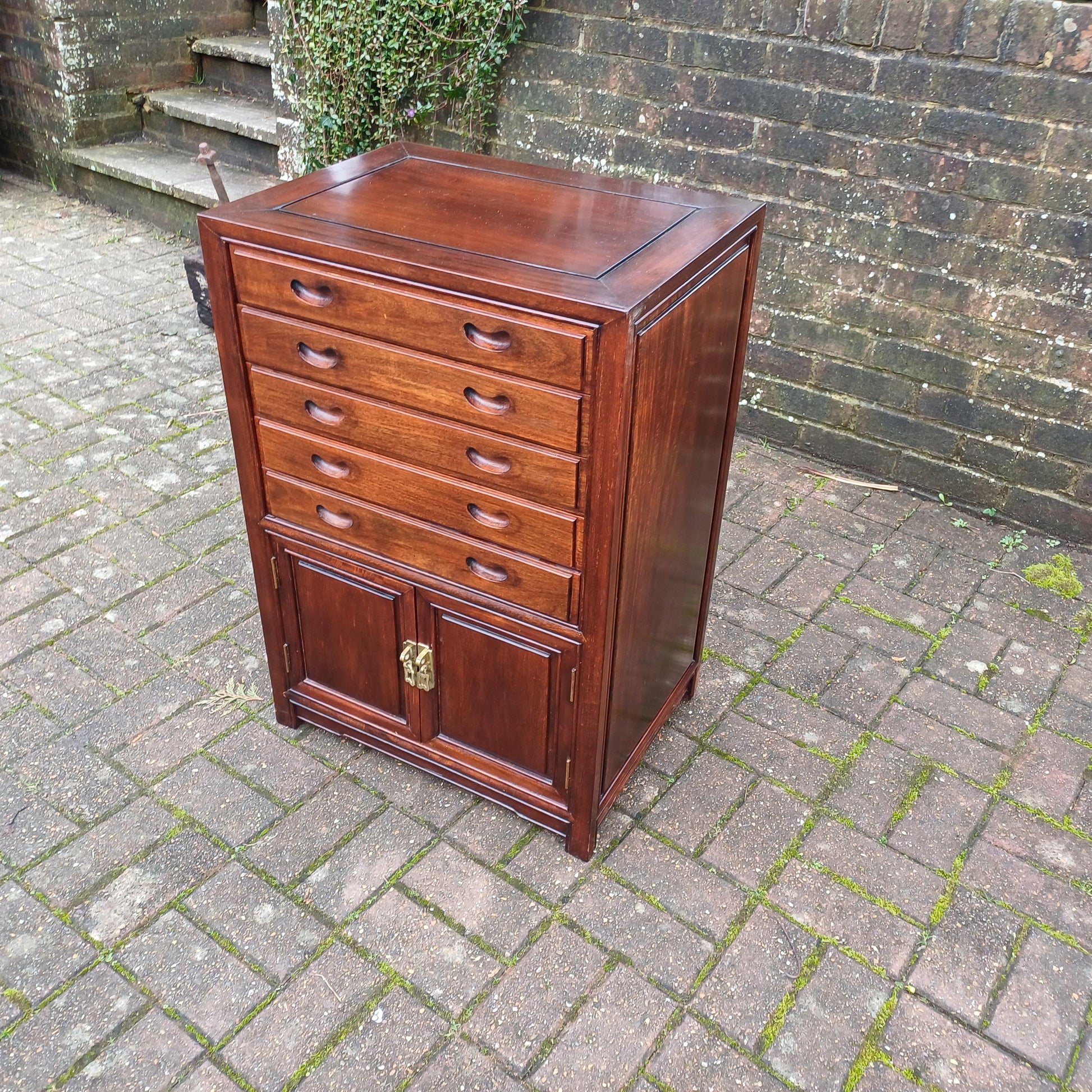Vintage Chinese Oriental Style Silverware Cutlery Collectors Cabinet Drawers
