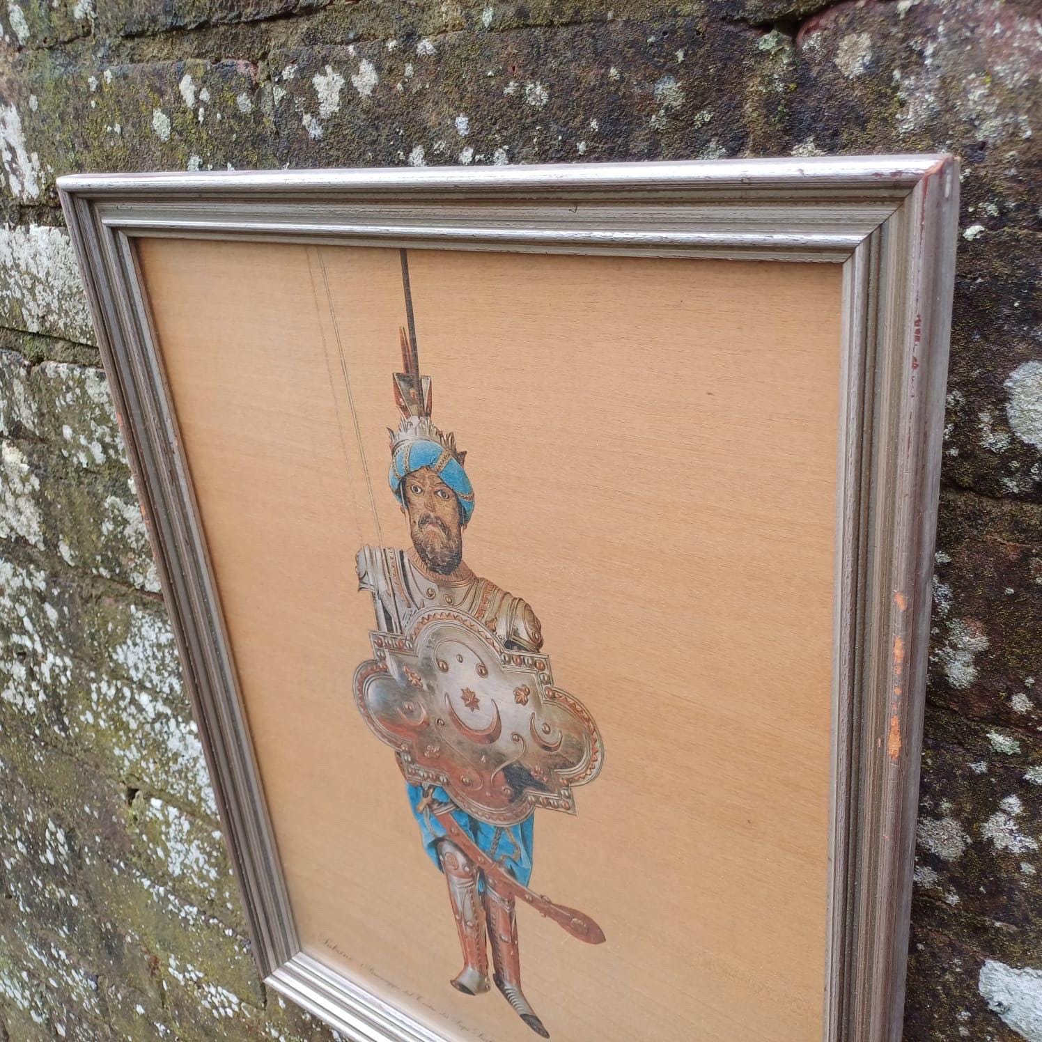 Vintage Opera dei Pupi, Sicilian Puppet, Print in Glazed vintage frame, Sabrino a warrior - vintage Sicilian Print, Puppet Print