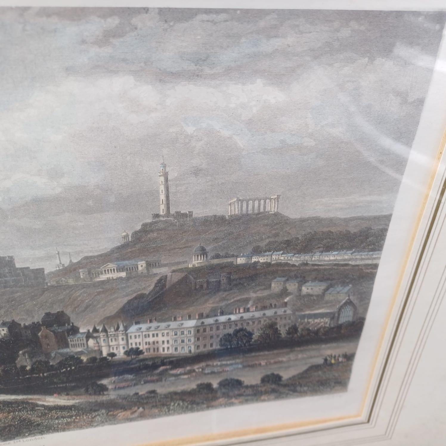 Vintage Print of Edinburgh, panoramic 1870 view, hand coloured engraving by Godfrey & Duncan, and published by Roberts Leete of London