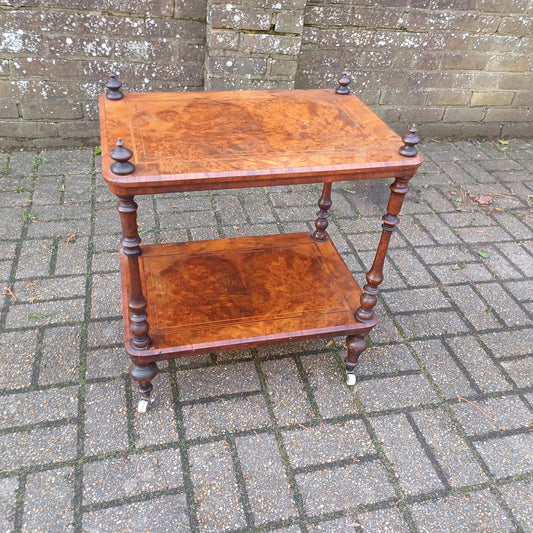 Vintage Victorian Walnut and Mahogany Inlaid Side Table Shelf or Wot Not