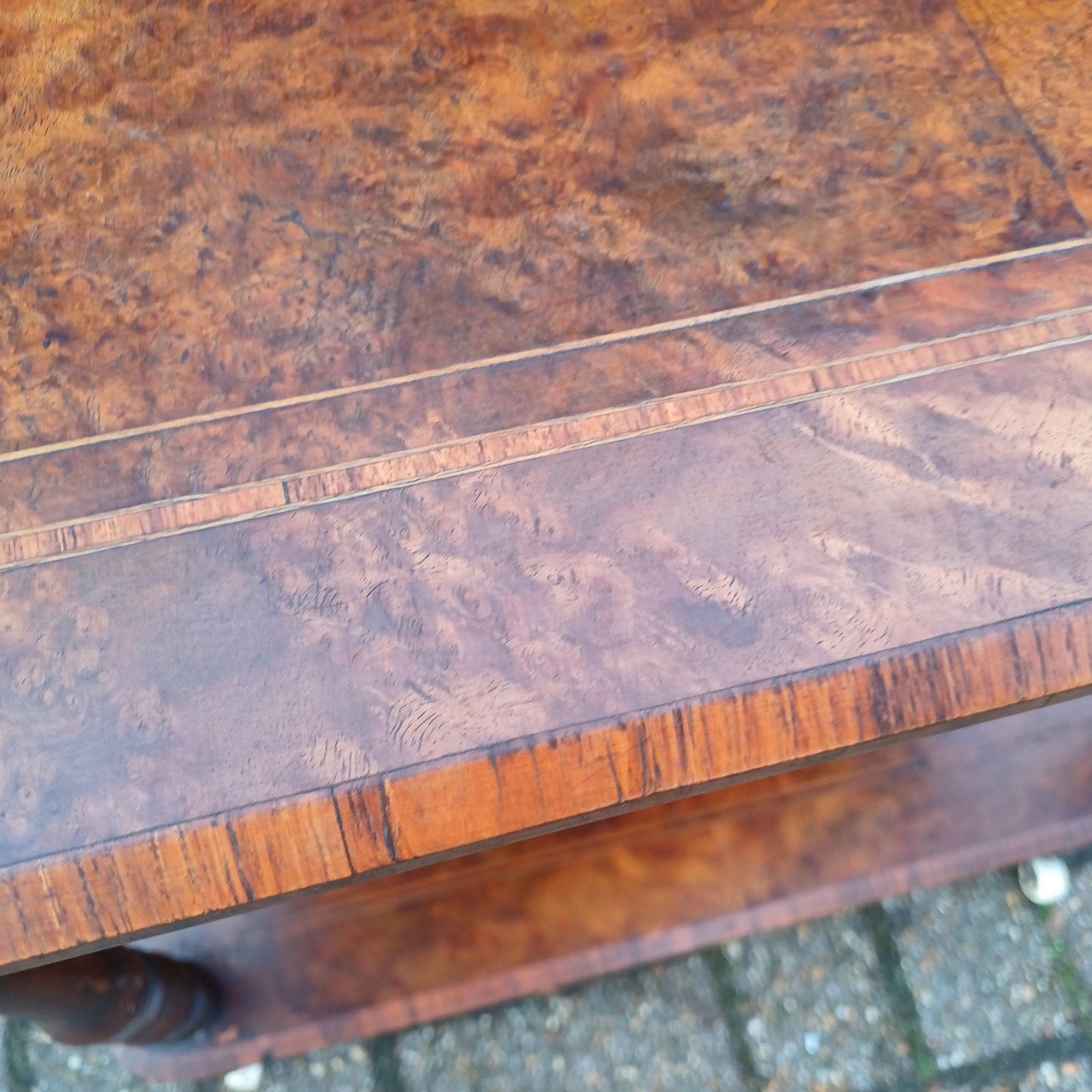 Vintage Victorian Walnut and Mahogany Inlaid Side Table Shelf or Wot Not