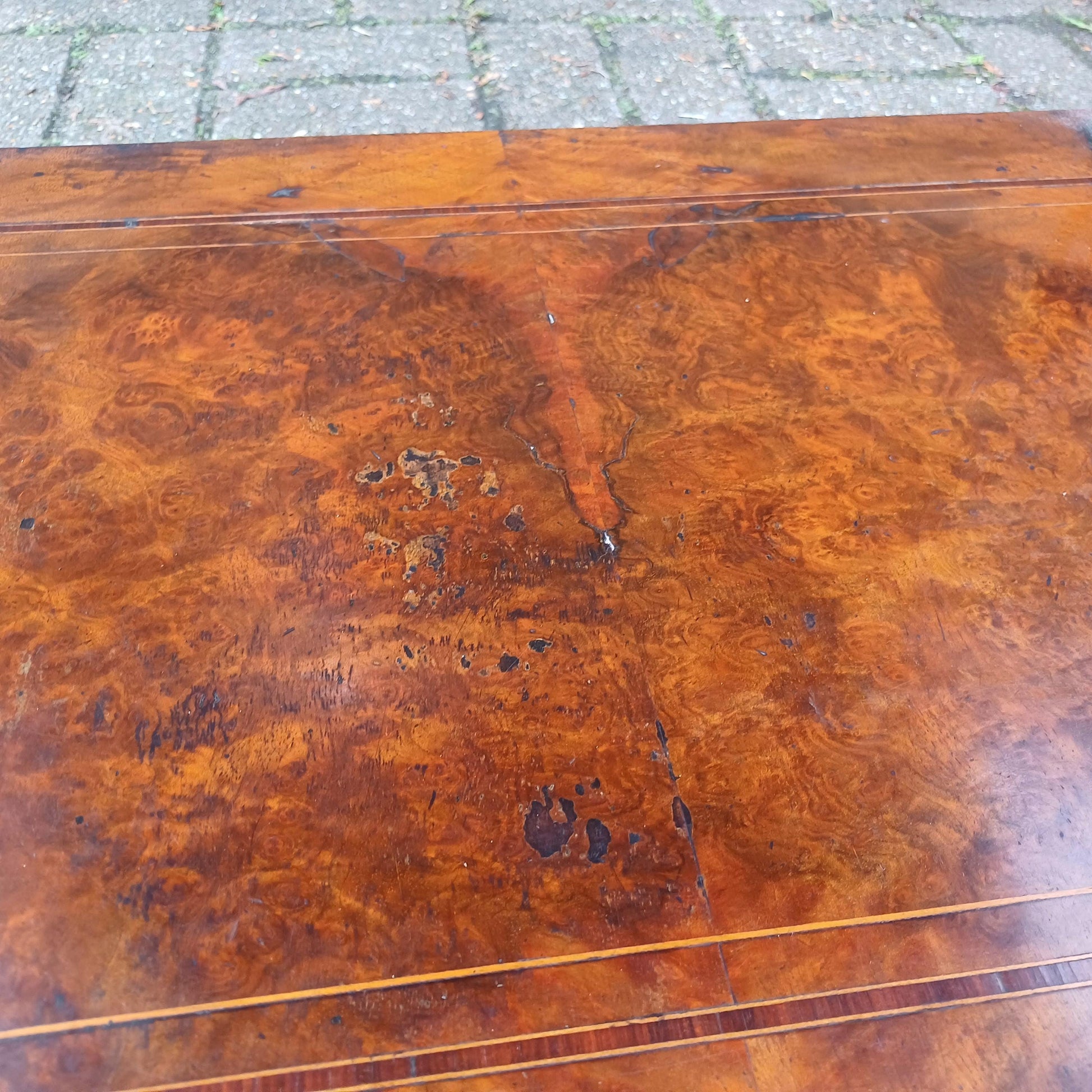 Vintage Victorian Walnut and Mahogany Inlaid Side Table Shelf or Wot Not