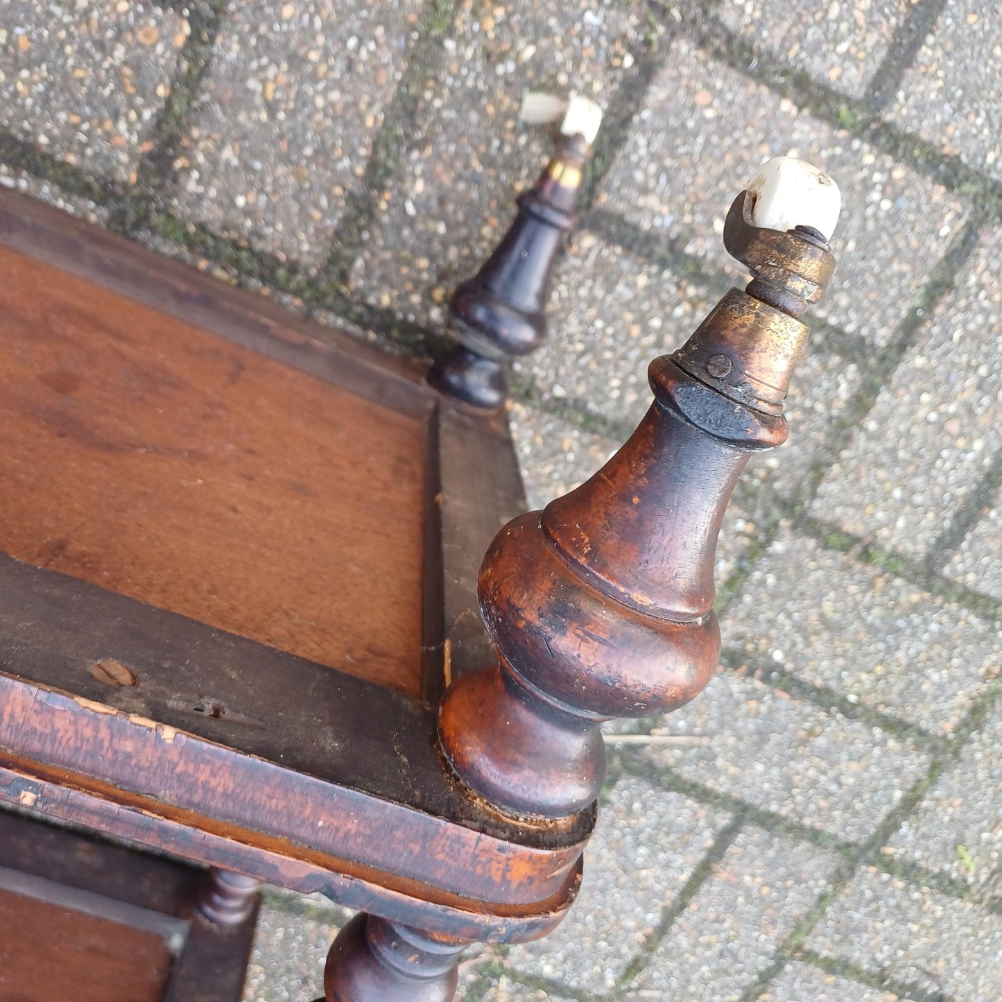 Vintage Victorian Walnut and Mahogany Inlaid Side Table Shelf or Wot Not