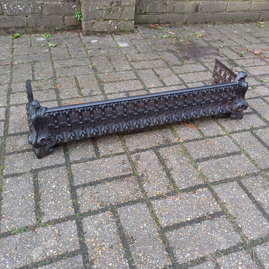 Large Black Cast Iron Vintage Victorian Pierced Fireplace Fender Guard