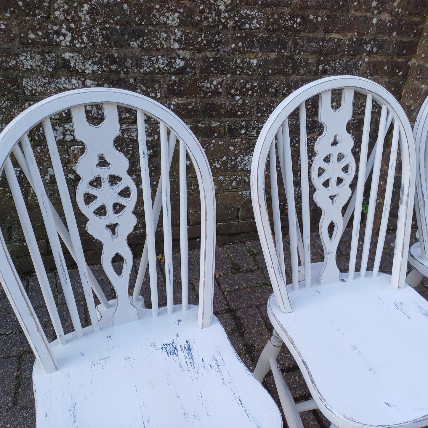 Set of 4 Vintage Hand Painted Upcycled Wheelback Kitchen or Dining Chairs 60s/70s Very Solid FREE HAND Delivery Very Light Grey