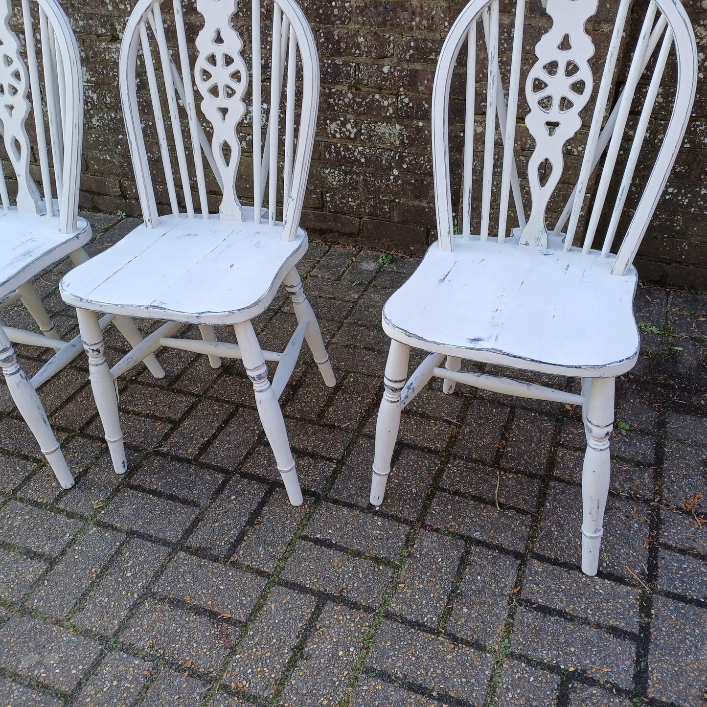 Set of 4 Vintage Hand Painted Upcycled Wheelback Kitchen or Dining Chairs 60s/70s Very Solid FREE HAND Delivery Very Light Grey