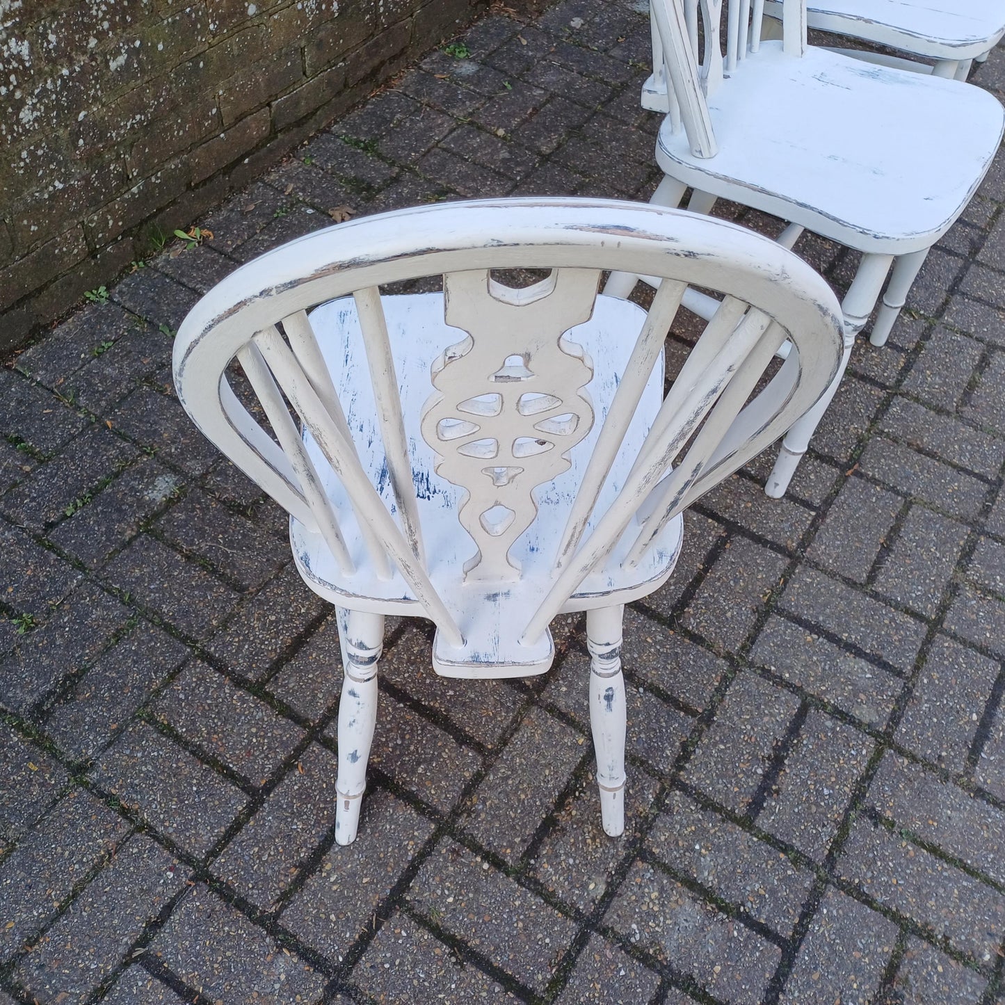 Set of 4 Vintage Hand Painted Upcycled Wheelback Kitchen or Dining Chairs 60s/70s Very Solid FREE HAND Delivery Very Light Grey