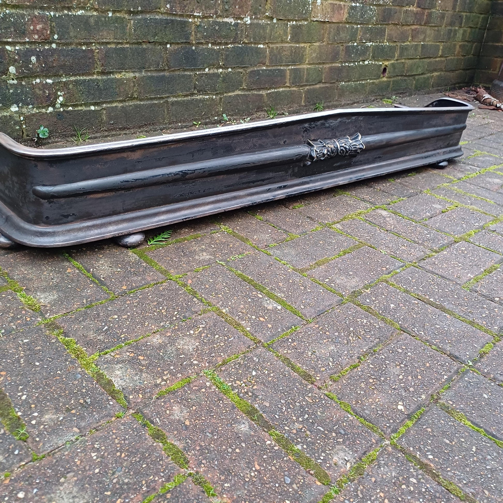 Huge Stripped Heavy Iron and Brass Fireplace Fender Guard FREE HAND Delivery