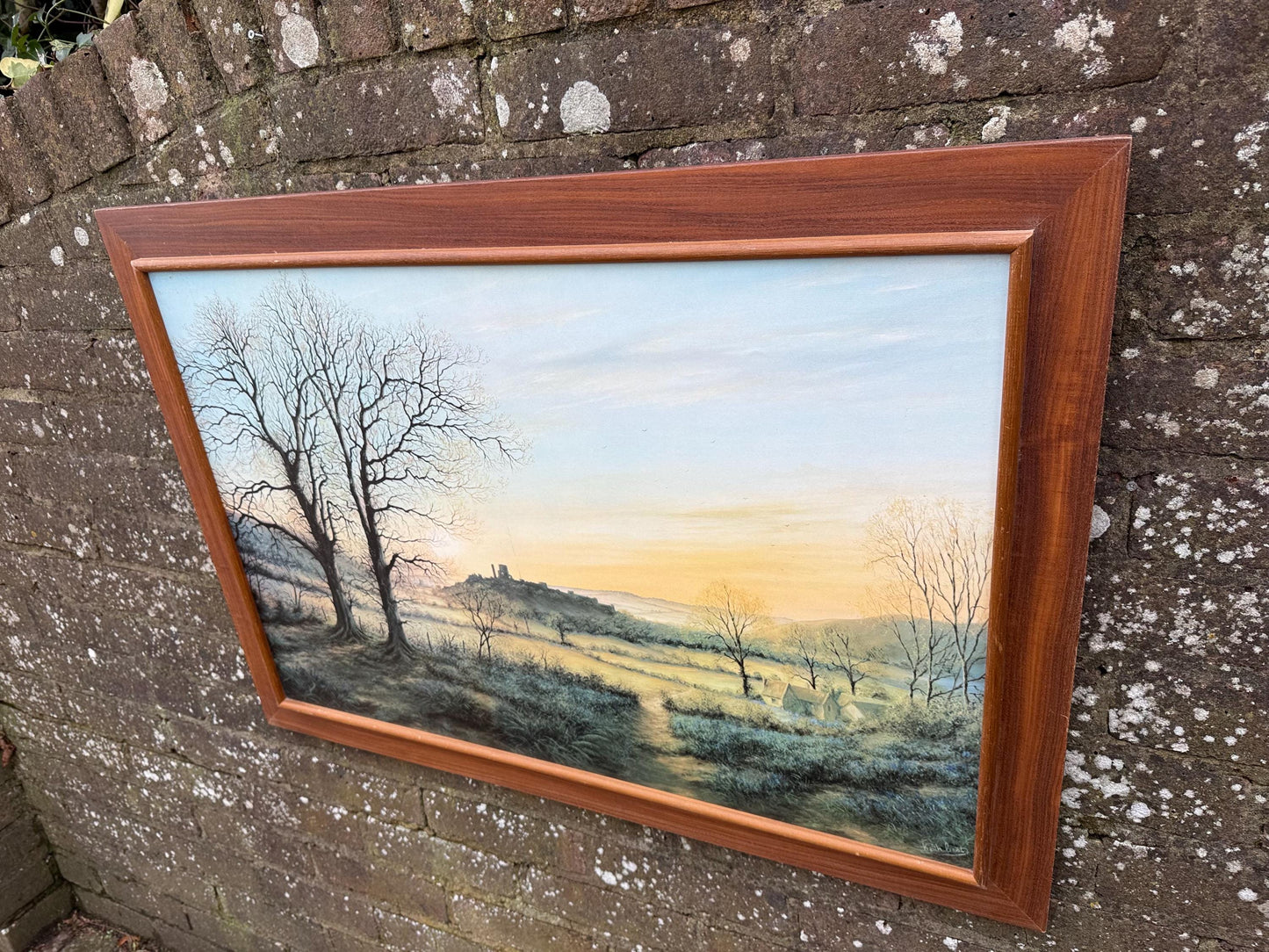 Huge Vintage Print ‘Enchanting Morn’ Landscape by Keith Best in Wooden Frame