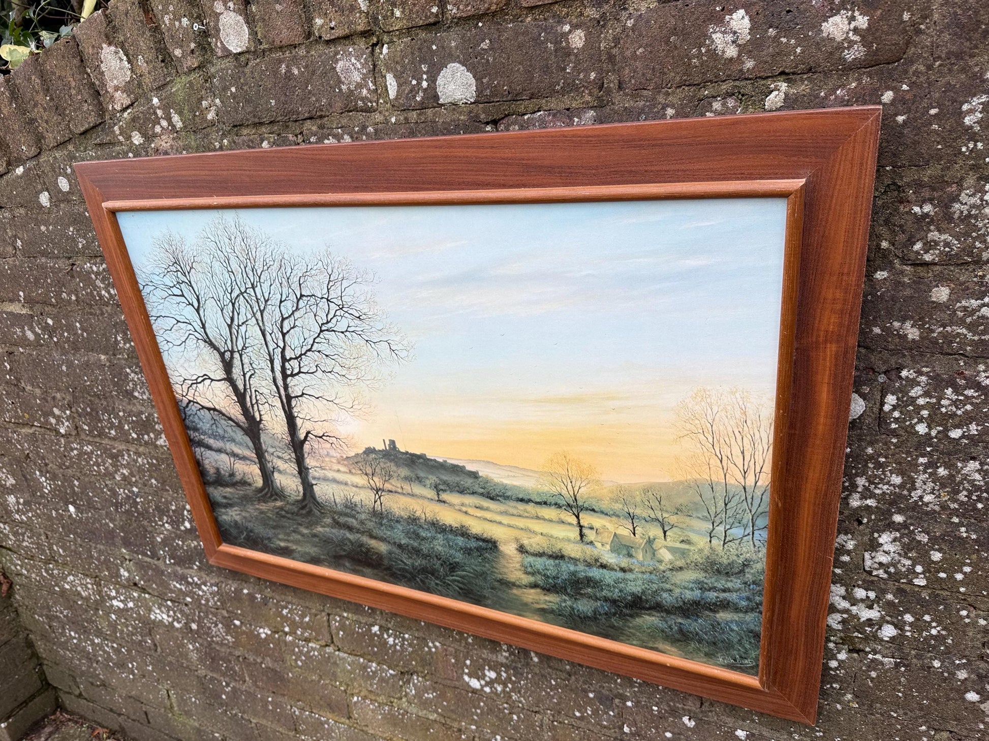 Huge Vintage Print ‘Enchanting Morn’ Landscape by Keith Best in Wooden Frame